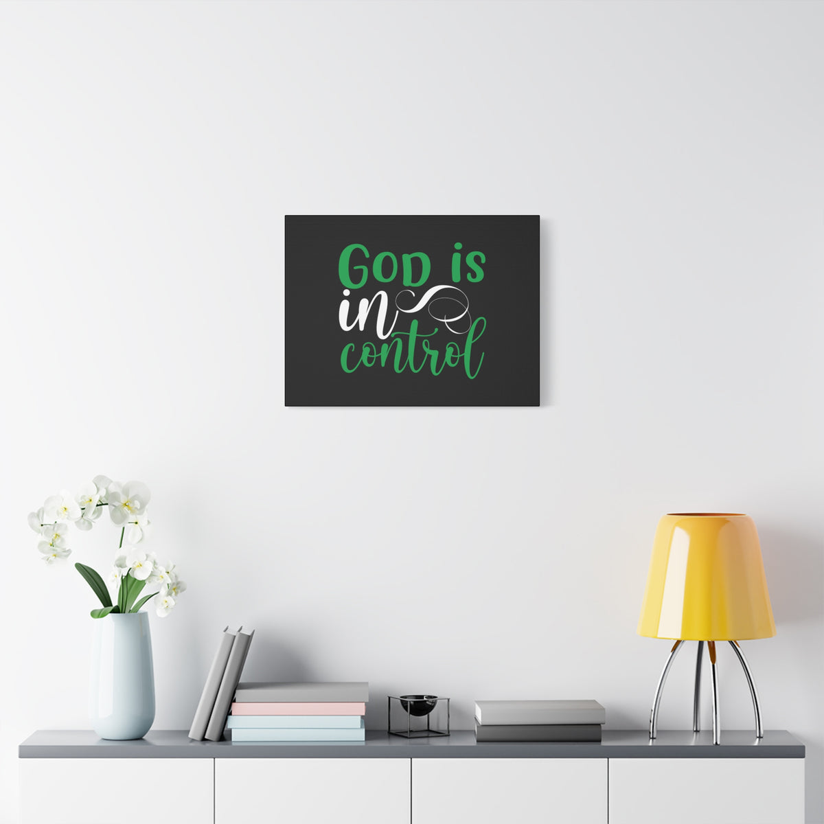 Scripture Canvas God Is In Control Psalm 27:1 Green Christian Wall Art Bible Verse Print Ready to Hang-Express Your Love Gifts