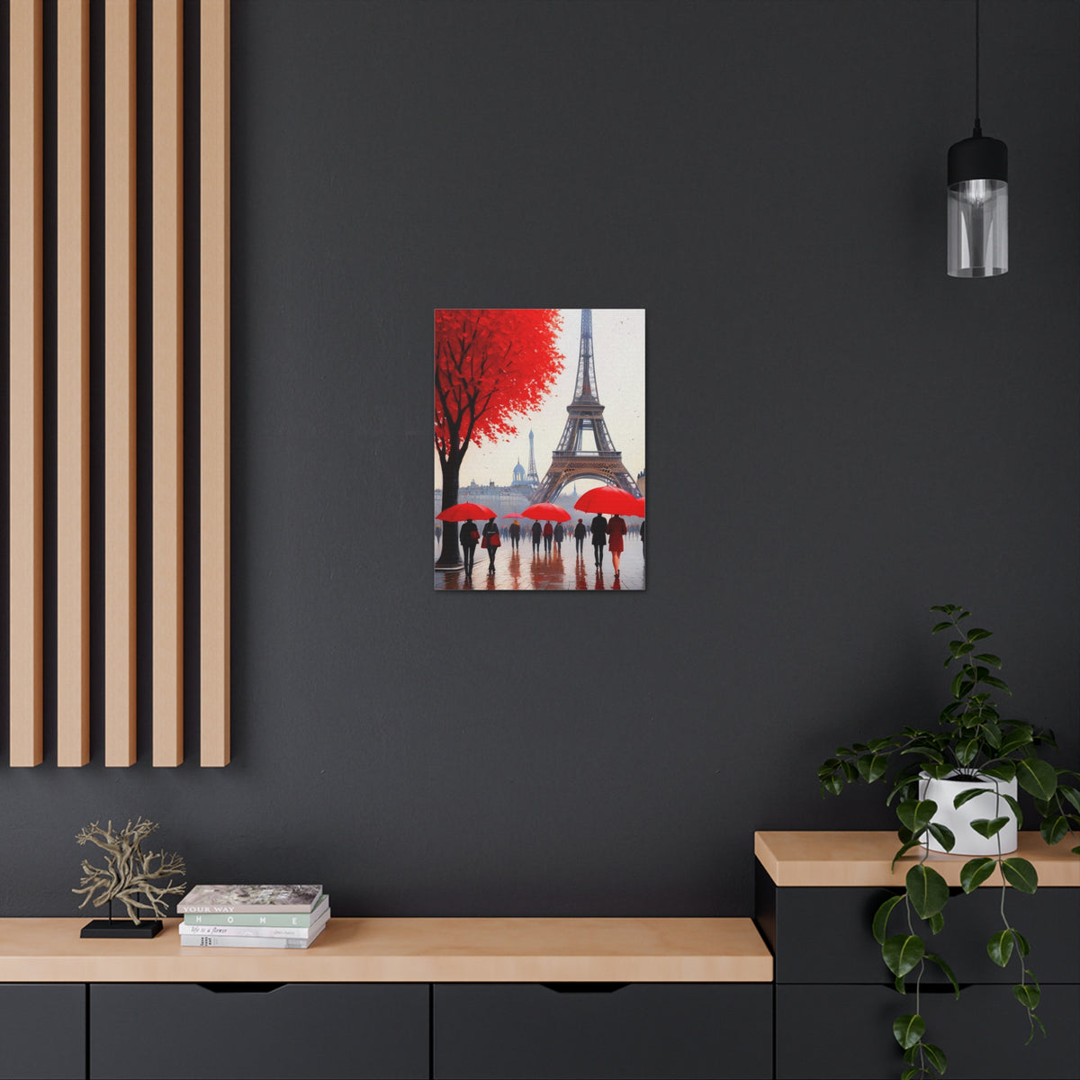 Paris Eiffel Tower Crowd With Red Umbrella France Canvas Artwork High-Quality Breathtaking French City for Home Decor Ready to Hang-Express Your Love Gifts