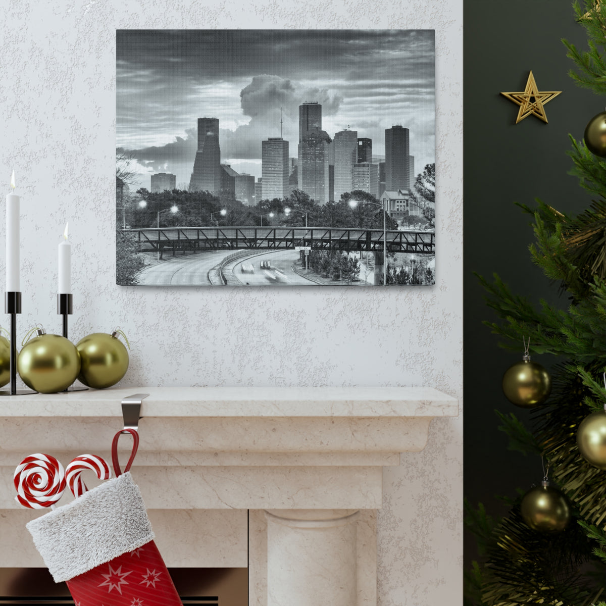 Houston Black And White Skyline Canvas Artwork High-Quality Breathtaking Stunning Cityscape for Home Decor Ready to Hang-Express Your Love Gifts