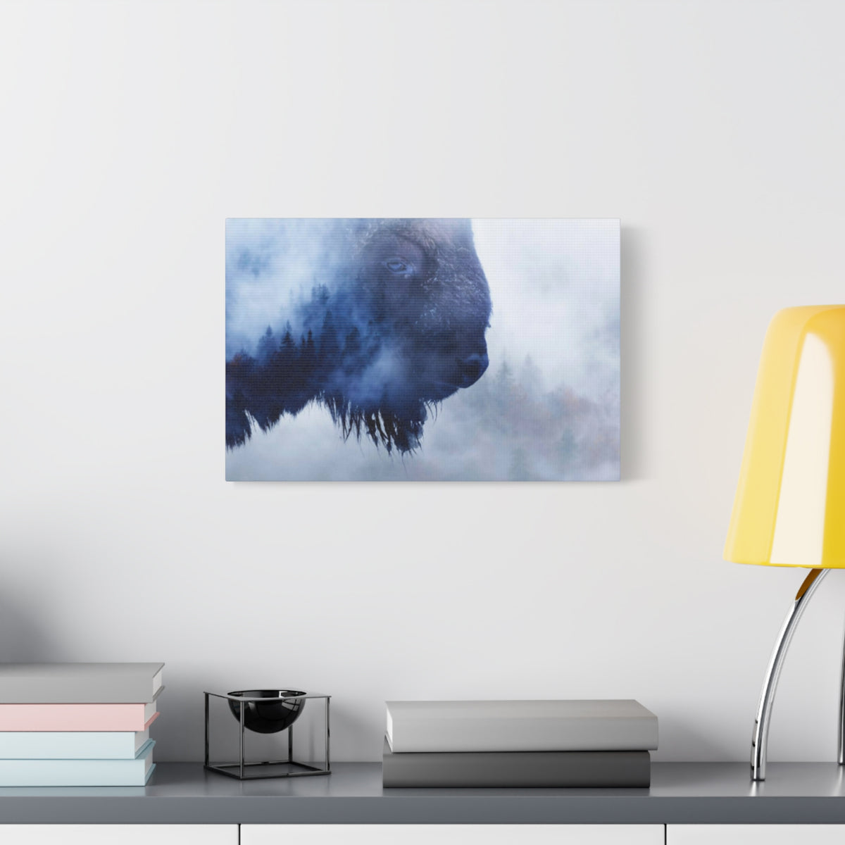 Wild Bison And A Pine Forest Buffalo Art Canvas Wall Art for Home Decor Ready-to-Hang-Express Your Love Gifts