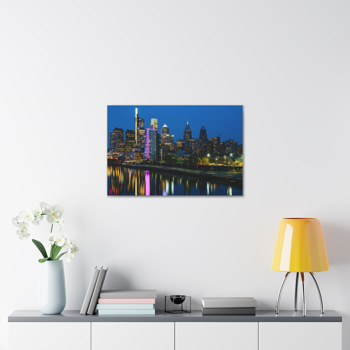Philadelphia Night Skyline Canvas Artwork High-Quality Breathtaking Stunning Cityscape for Home Decor Ready to Hang-Express Your Love Gifts