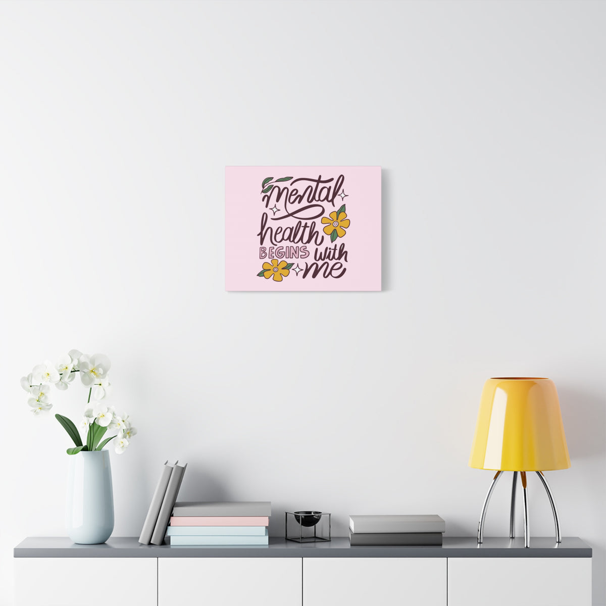 Inspirational Quote Canvas Mental Health Begins With Me Wall Art Motivational Motto Inspiring Prints Artwork Decor Ready to Hang-Express Your Love Gifts