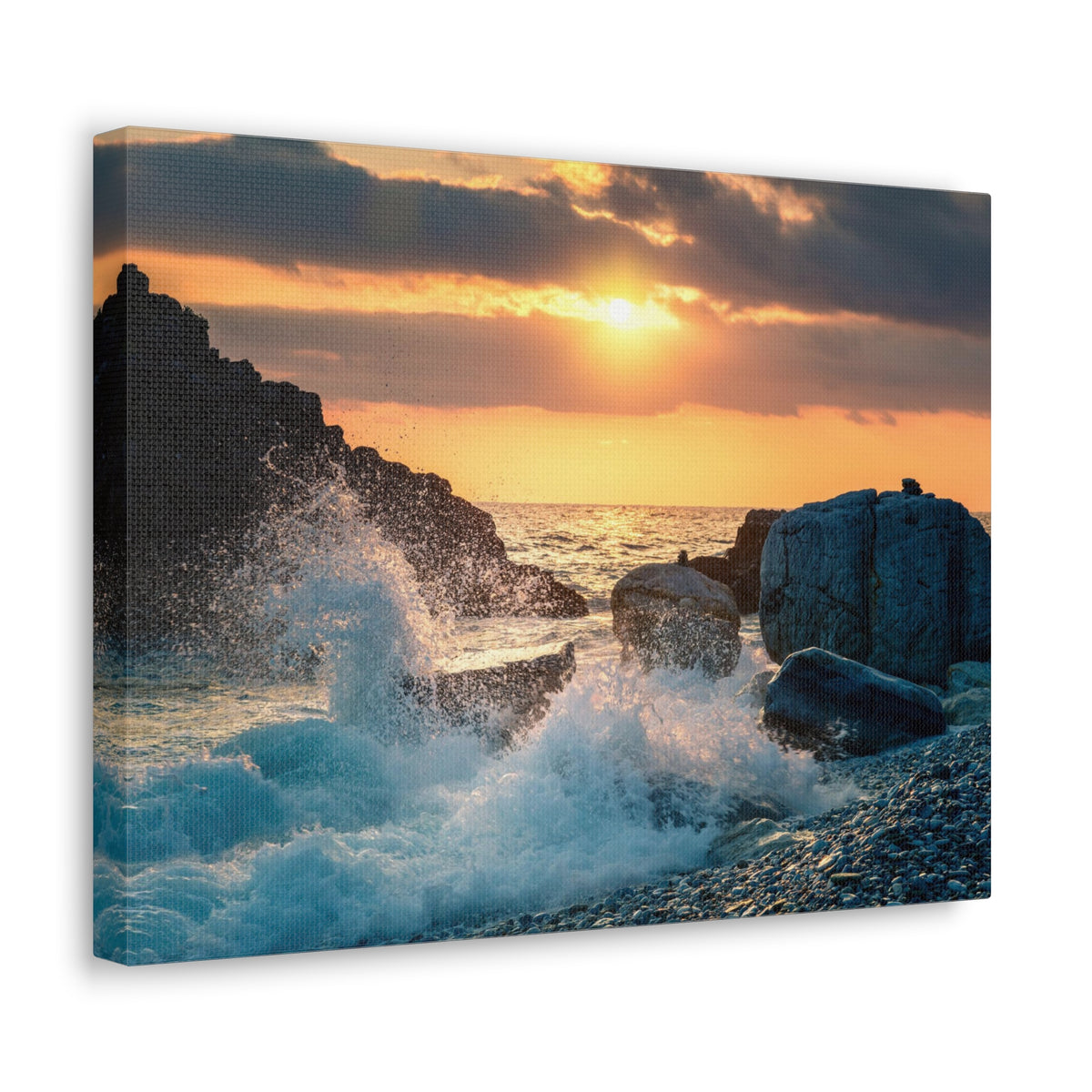 Sea Ocean Wave Hit Rock Beach Sunset Seascape Ocean Canvas Wall Art for Home Decor Ready-to-Hang-Express Your Love Gifts