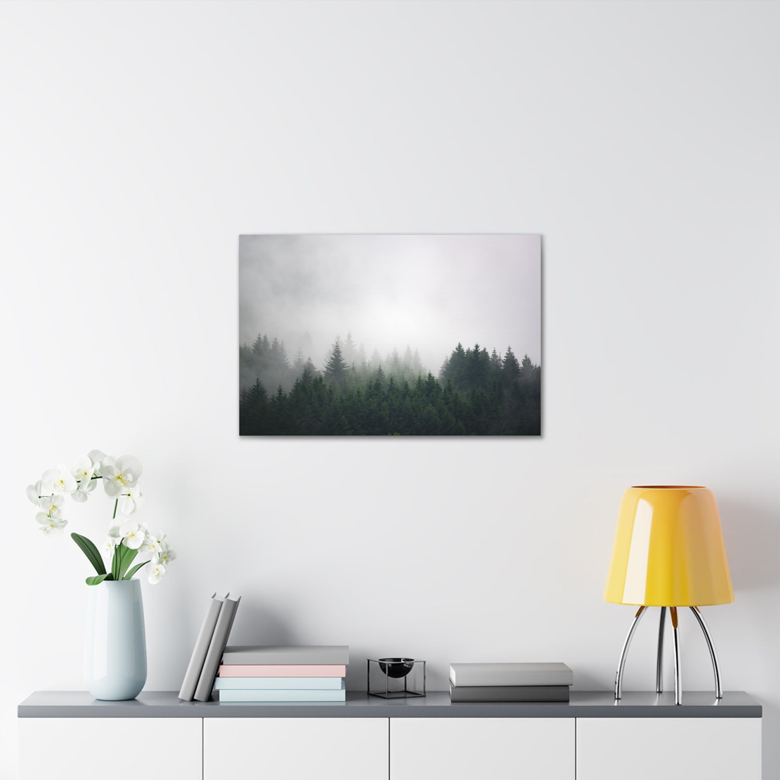 Foggy Dark Forest Nature Wilderness Photography Canvas Wall Art for Home Decor Ready-to-Hang-Express Your Love Gifts