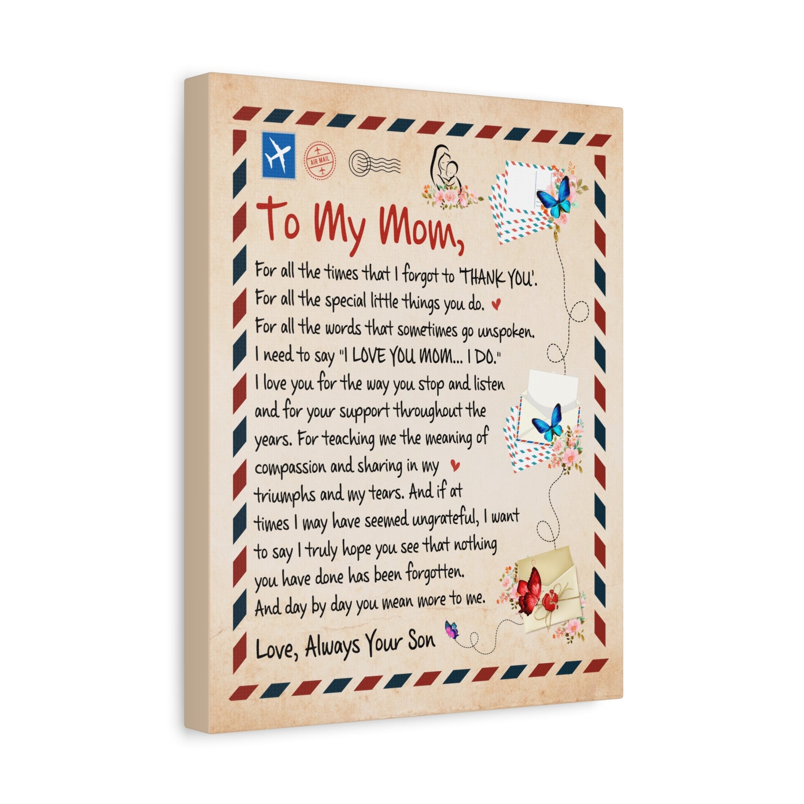 To My Mom Message Inspirational Canvas Wall Art for Mom-Express Your Love Gifts