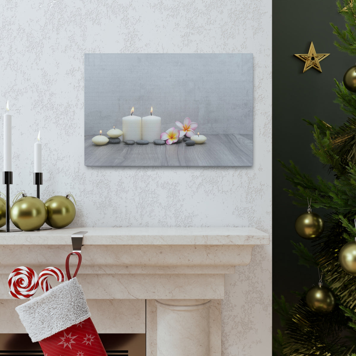 Pink Frangipani and Candle Forest Floral Nature Photography Canvas Wall Art for Home Decor Ready-to-Hang-Express Your Love Gifts