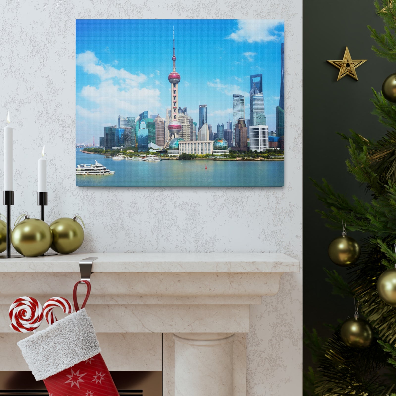 Shanghai Daytime Skyline Canvas Artwork High-Quality Breathtaking Stunning Cityscape for Home Decor Ready to Hang-Express Your Love Gifts