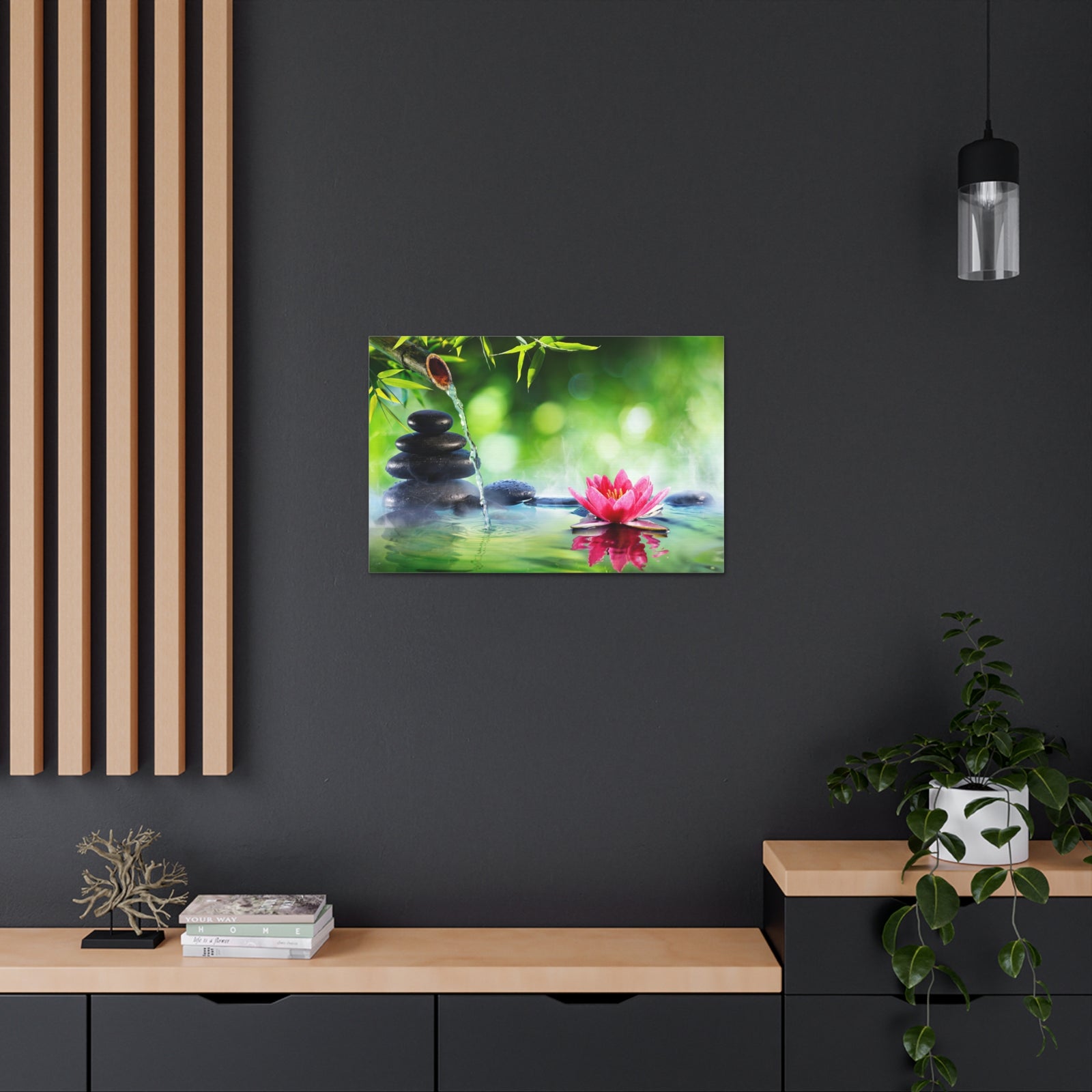 Stones and Waterlily Forest Floral Nature Photography Canvas Wall Art for Home Decor Ready-to-Hang-Express Your Love Gifts