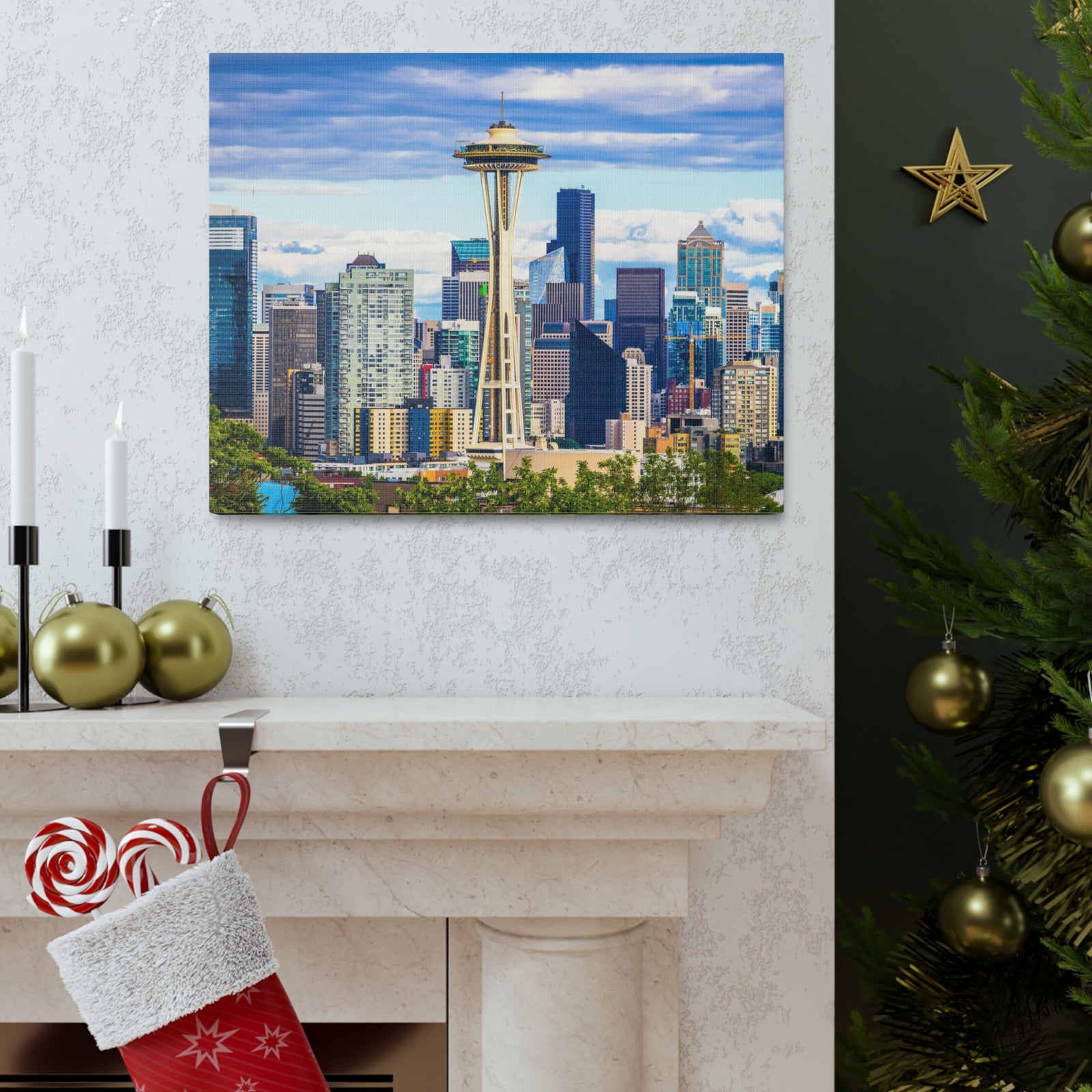 Seattle Daytime Skyline Canvas Artwork High-Quality Breathtaking Stunning Cityscape for Home Decor Ready to Hang-Express Your Love Gifts