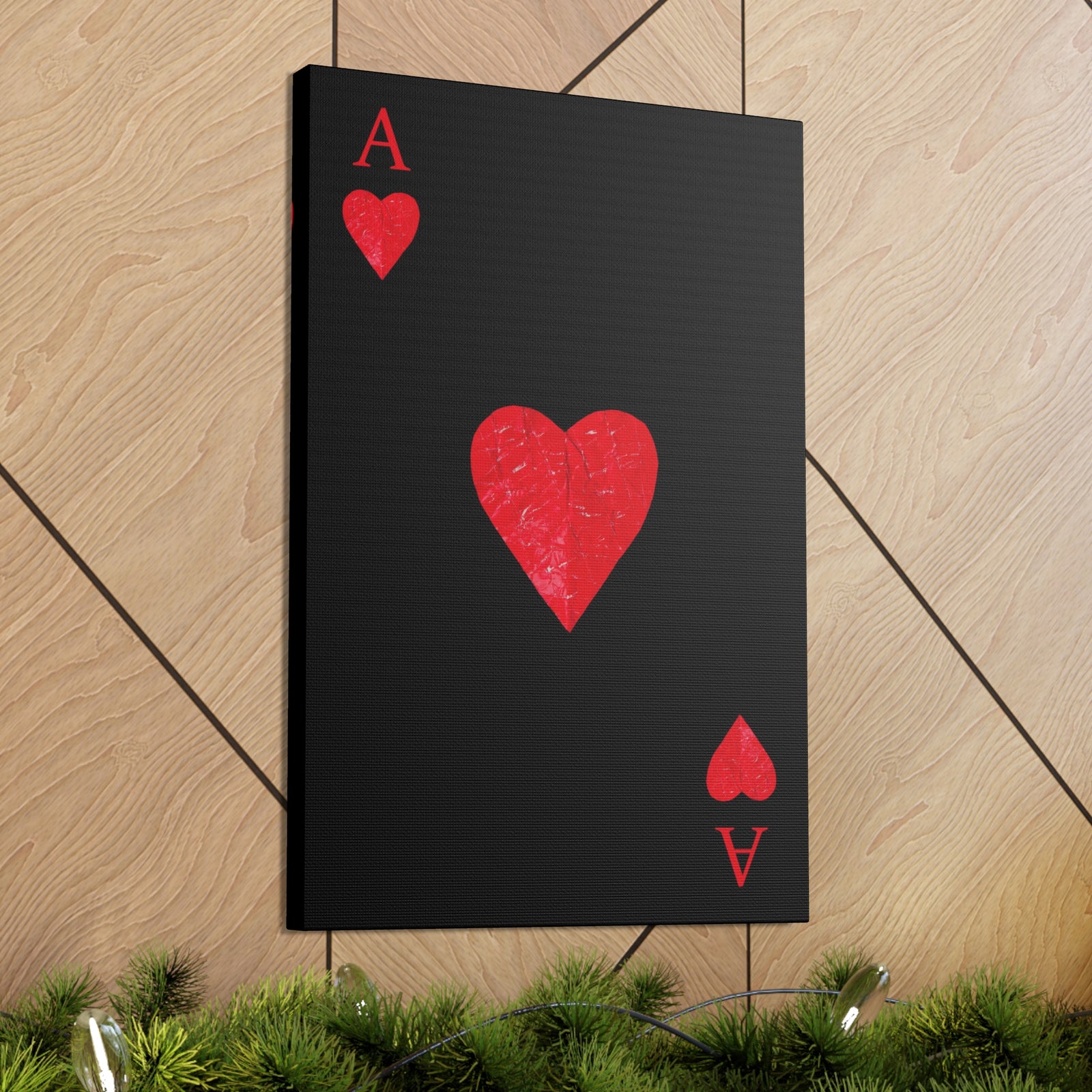 Ace Of Hearts Black Surface Playing Card Canvas Wall Art for Home Decor Ready-to-Hang-Express Your Love Gifts