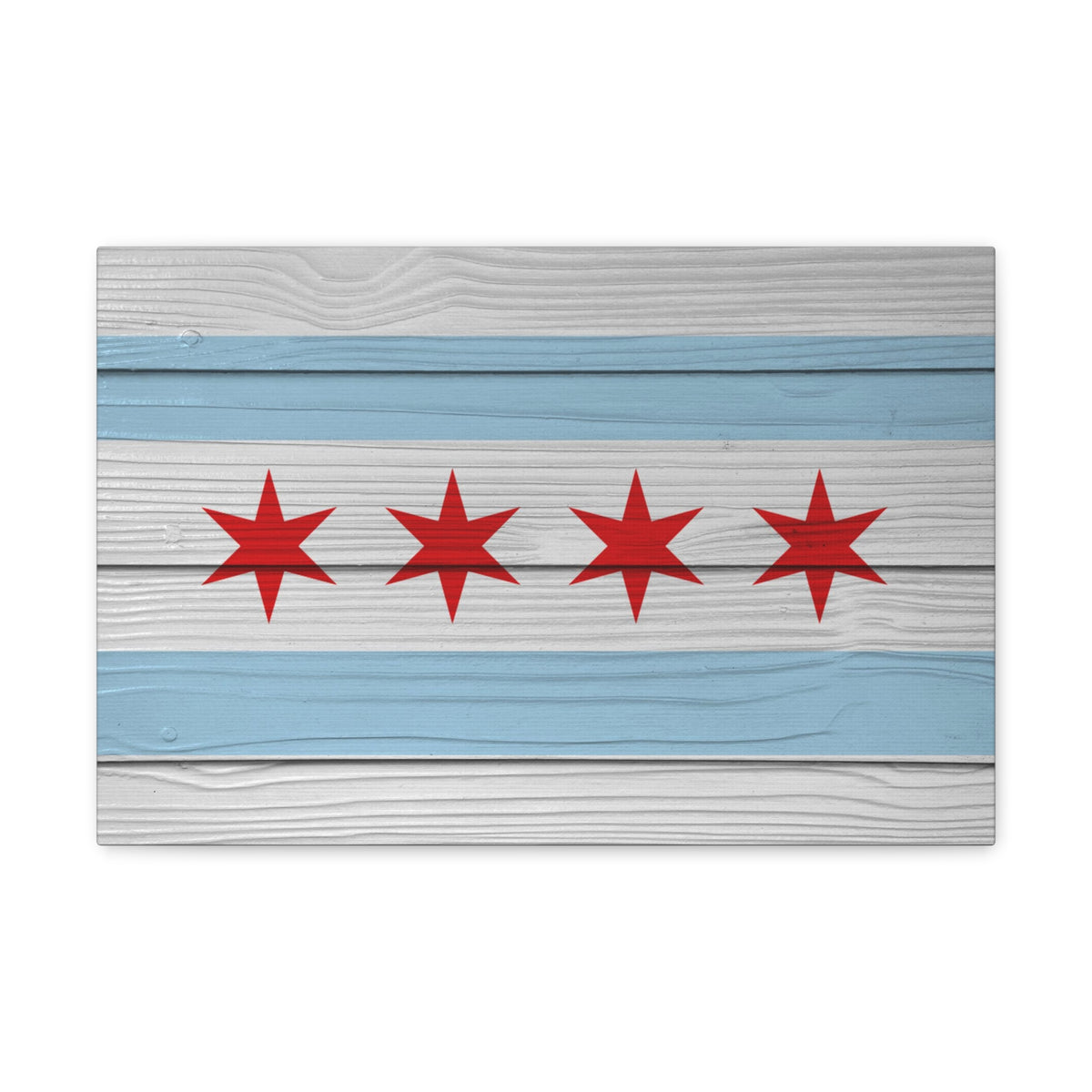 Wooden Chicago Flag Handpainted Art Canvas Wall Art for Home Decor Ready-to-Hang-Express Your Love Gifts