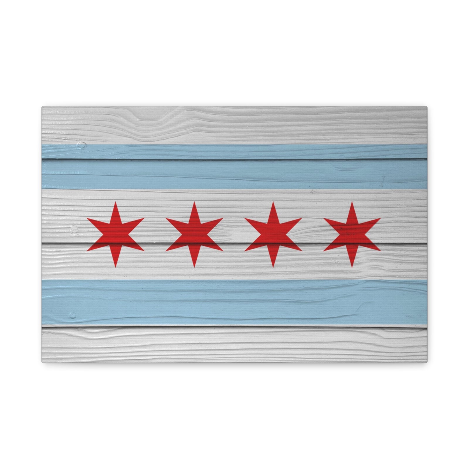 Wooden Chicago Flag Handpainted Art Canvas Wall Art for Home Decor Ready-to-Hang-Express Your Love Gifts