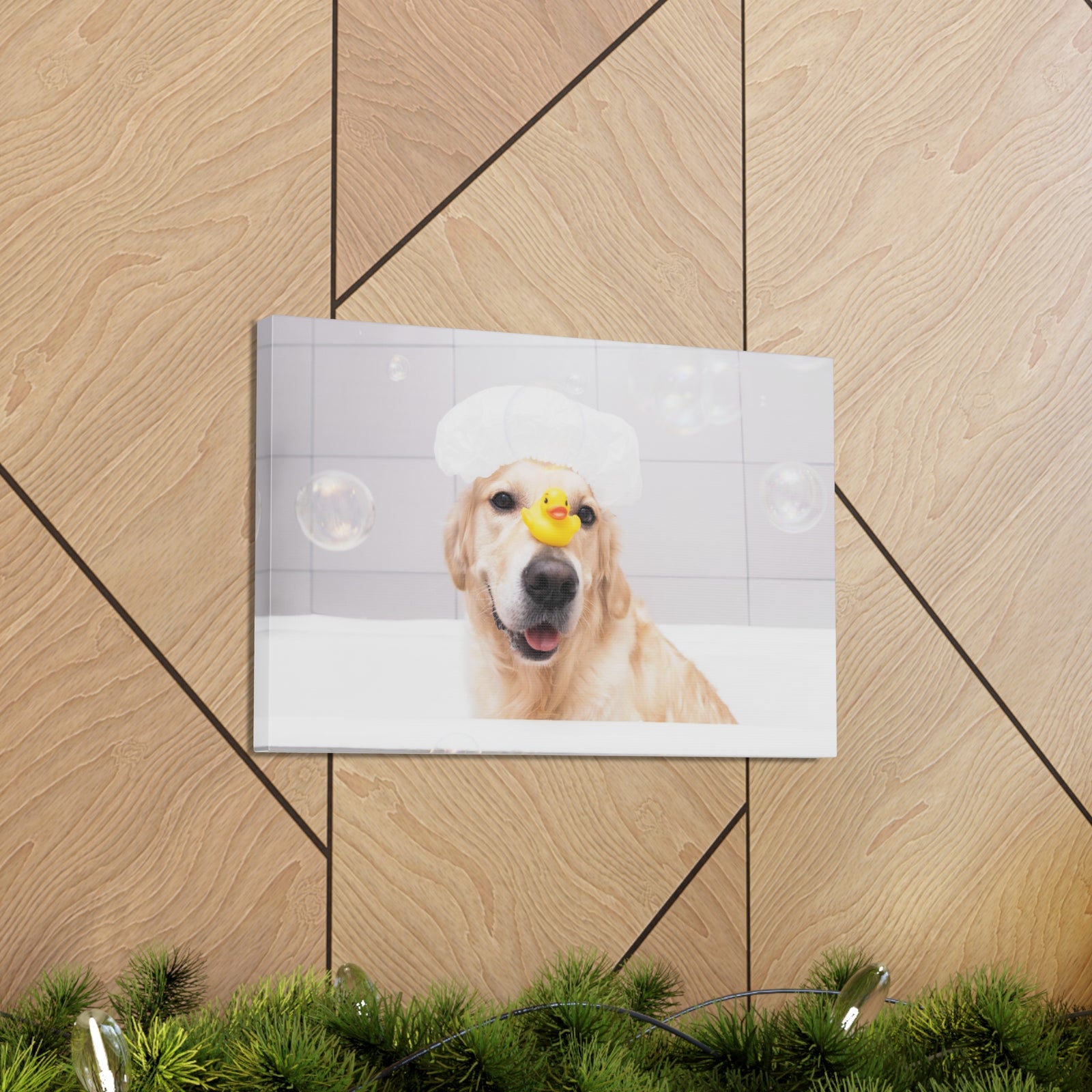 Cute Golden Retriever Bathee Canvas Wall Art for Home Decor Ready-to-Hang-Express Your Love Gifts