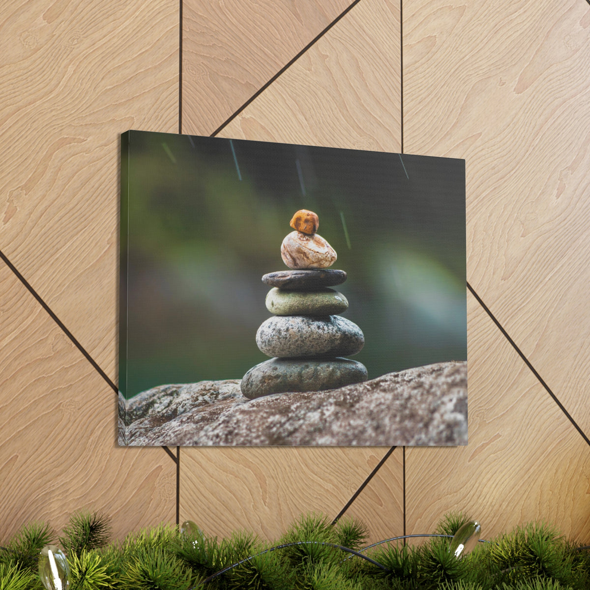 Rocks in Peaceful Rainforest Forest Floral Nature Photography Canvas Wall Art for Home Decor Ready-to-Hang-Express Your Love Gifts