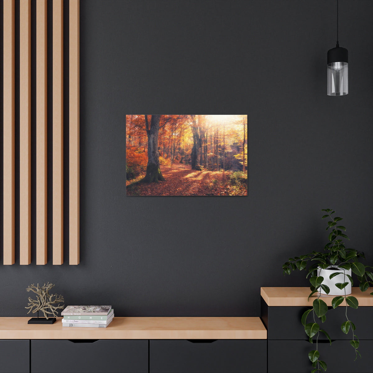 Orange Tree Sunlight Autumn Forest Nature Wilderness Photography Canvas Wall Art for Home Decor Ready-to-Hang-Express Your Love Gifts