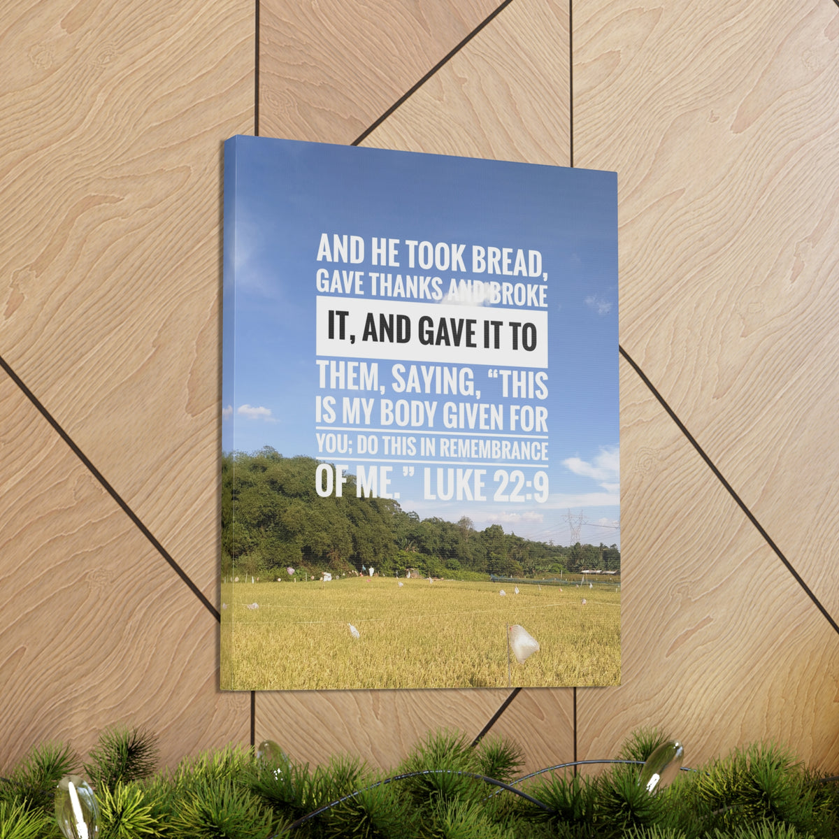 Scripture Canvas Gave Thanks Luke 22:9 Christian Wall Art Bible Verse Print Ready to Hang-Express Your Love Gifts