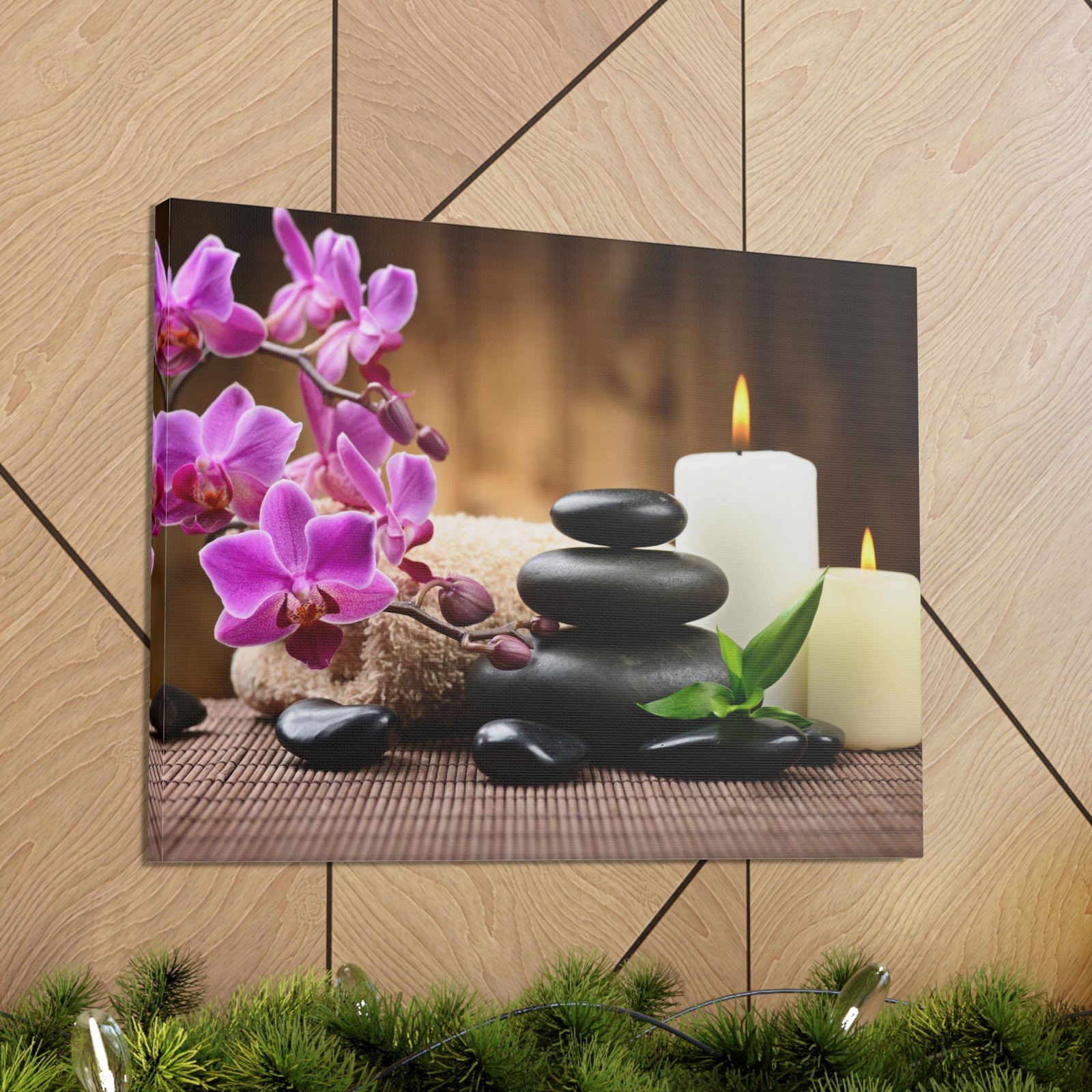 Stones and Bamboo Forest Floral Nature Photography Canvas Wall Art for Home Decor Ready-to-Hang-Express Your Love Gifts