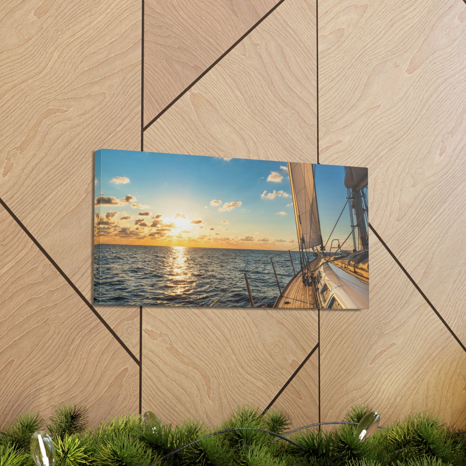 Cruising Sailboat Sailing In The Sea At Sunset Ocean Canvas Wall Art for Home Decor Ready-to-Hang-Express Your Love Gifts