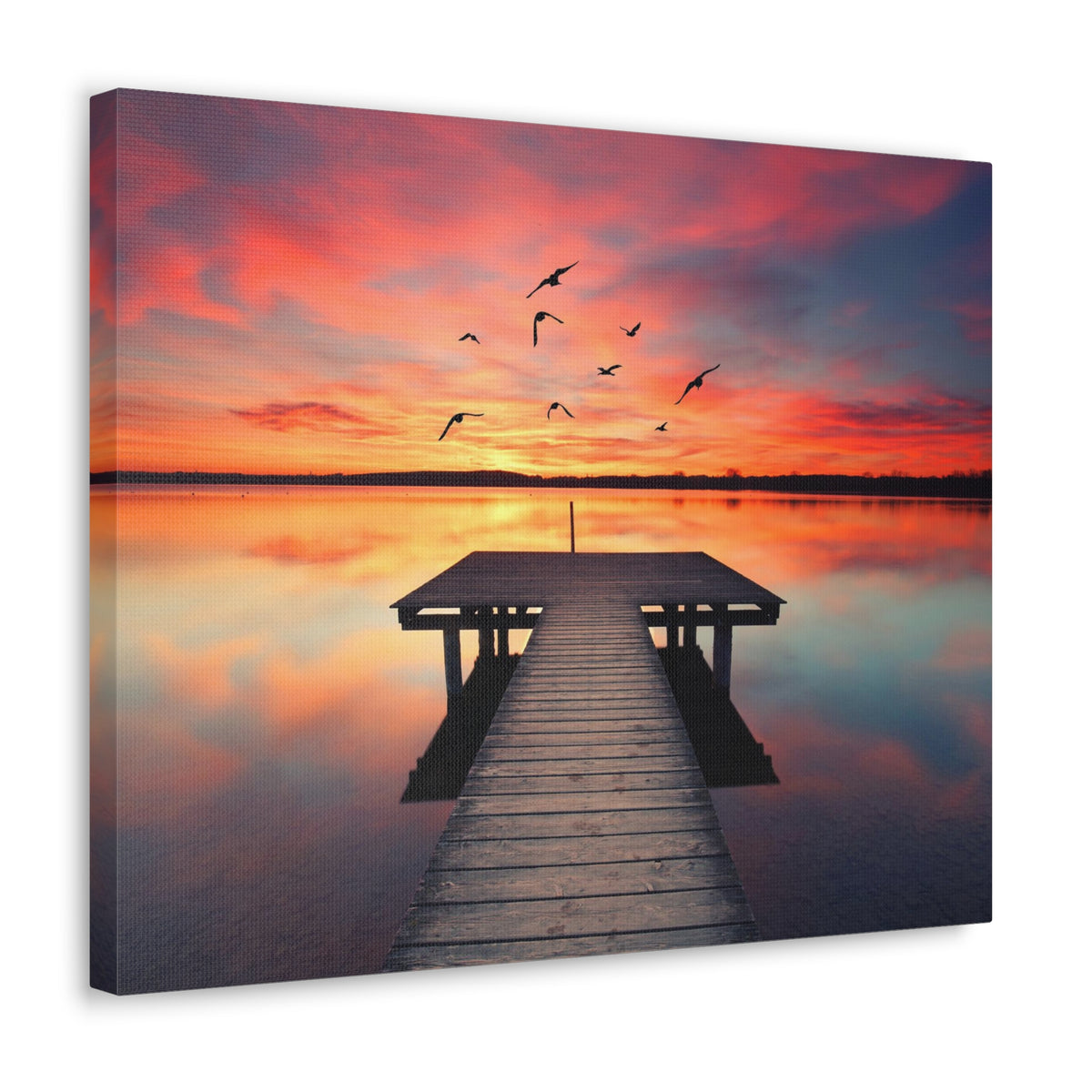 Wooden Bridge Lake View Dawn Nature Wilderness Photography Canvas Wall Art for Home Decor Ready-to-Hang-Express Your Love Gifts