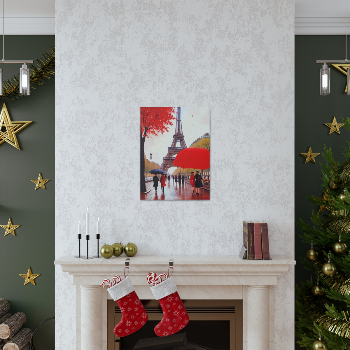 Eiffel Tower Big Red Umbrella Paris France Canvas Artwork High-Quality Breathtaking French City for Home Decor Ready to Hang-Express Your Love Gifts