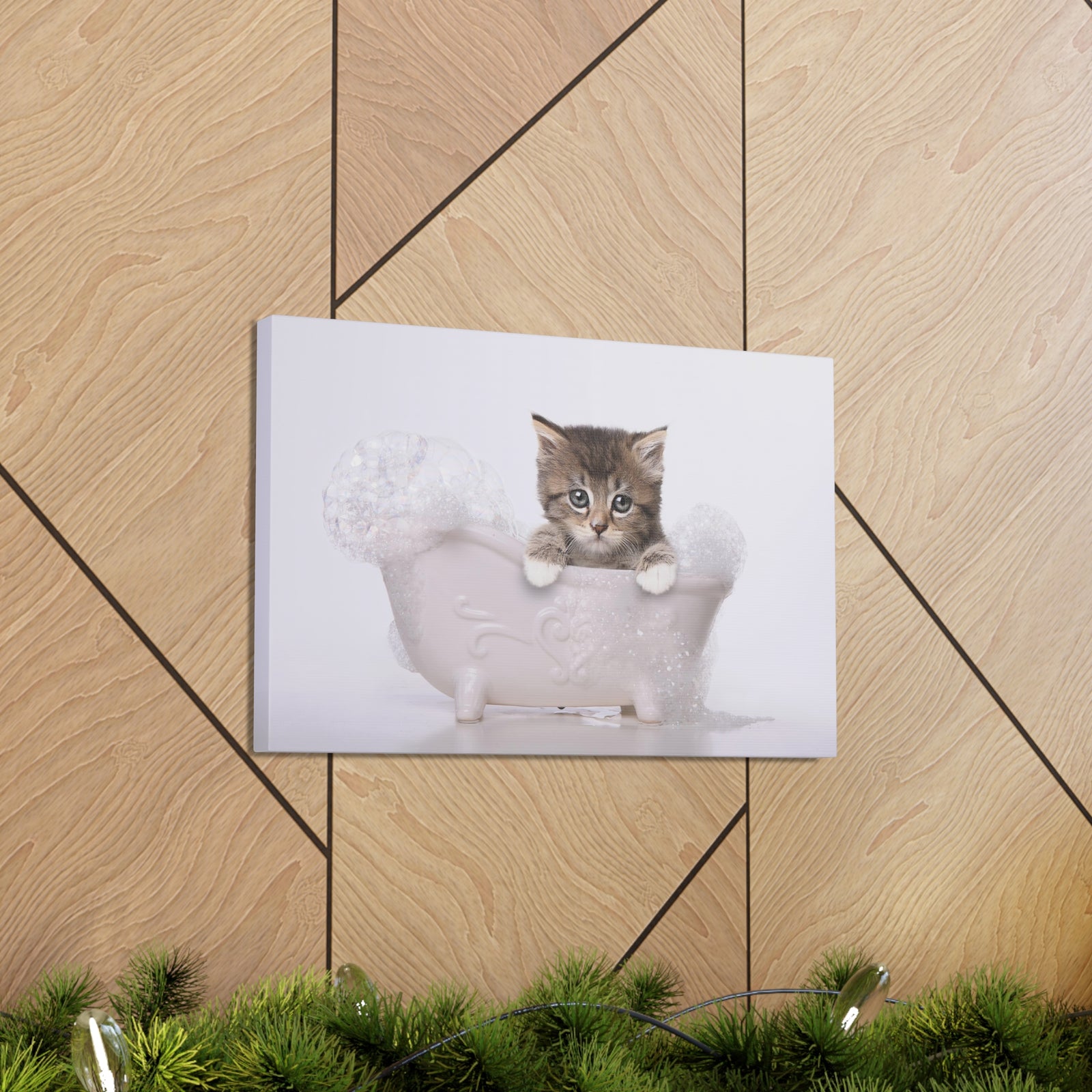 Cute Main Coon Kitten Bathee Canvas Wall Art for Home Decor Ready-to-Hang-Express Your Love Gifts