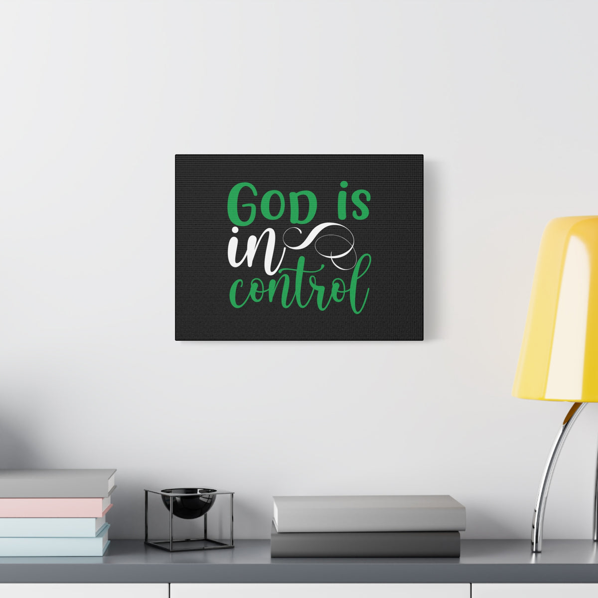 Scripture Canvas God Is In Control Psalm 27:1 Green Christian Wall Art Bible Verse Print Ready to Hang-Express Your Love Gifts