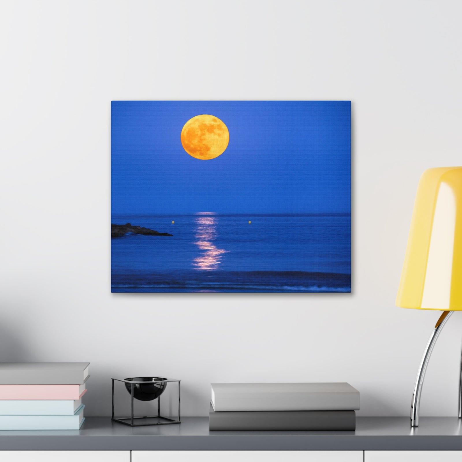 Super Moon over Seascape Sea Canvas Wall Art for Home Decor Ready-to-Hang-Express Your Love Gifts