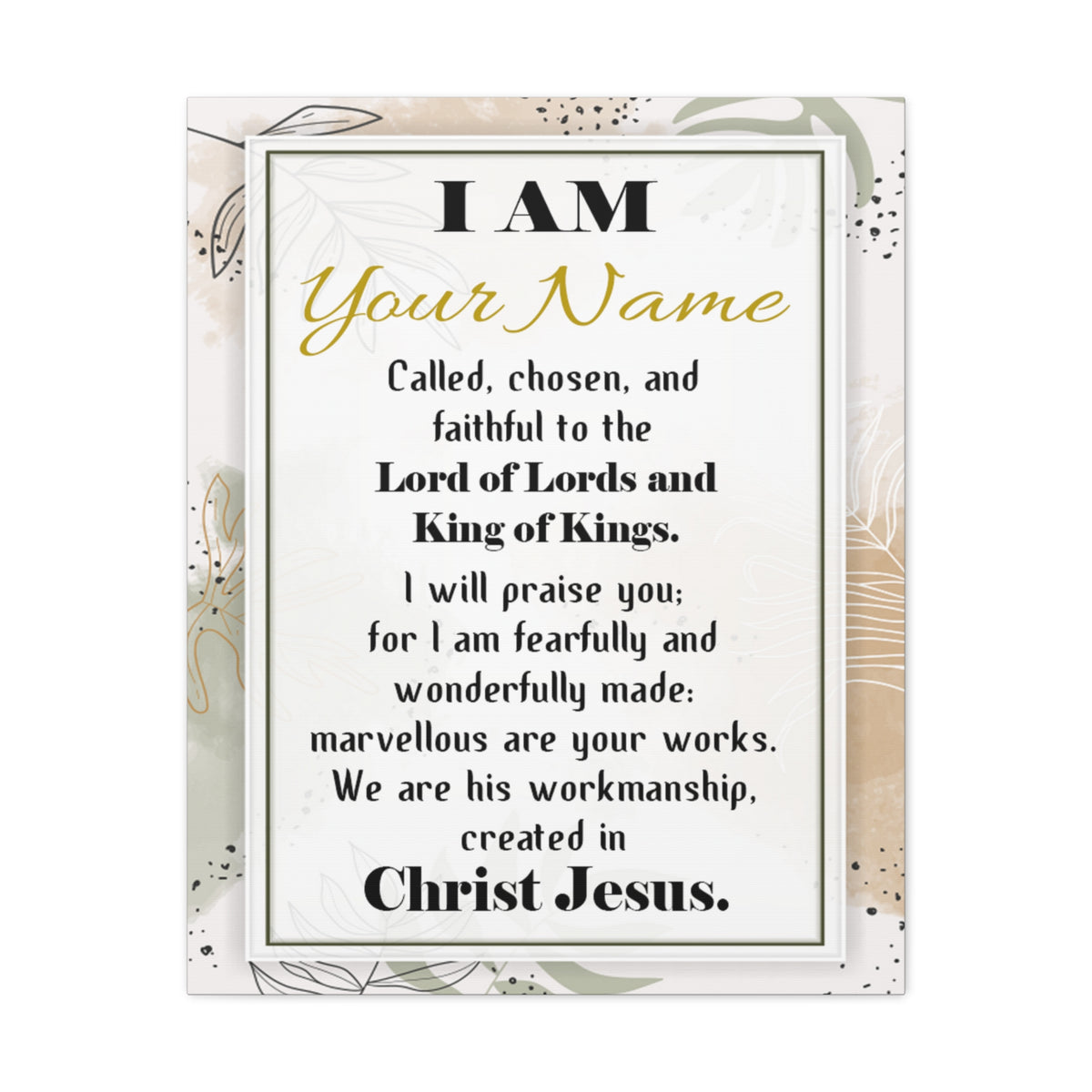 Personalized Called Chosen in Christ's Workmanship Bible Chapter Canvas Christian Wall Art Ready to Hang-Express Your Love Gifts