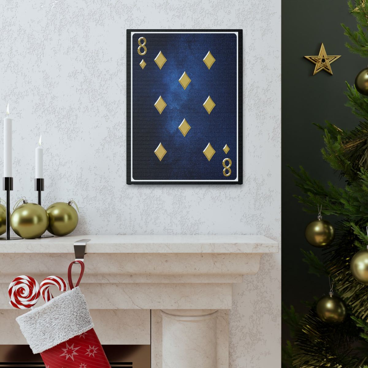 Eight Of Diamonds Space Background Playing Card Canvas Wall Art for Home Decor Ready-to-Hang-Express Your Love Gifts