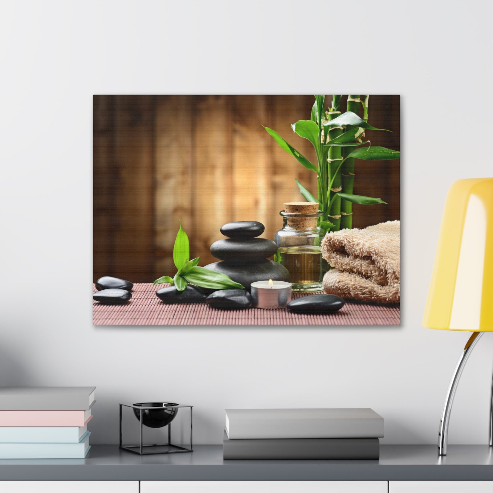 Zen Stones and Bamboo Forest Floral Nature Photography Canvas Wall Art for Home Decor Ready-to-Hang-Express Your Love Gifts