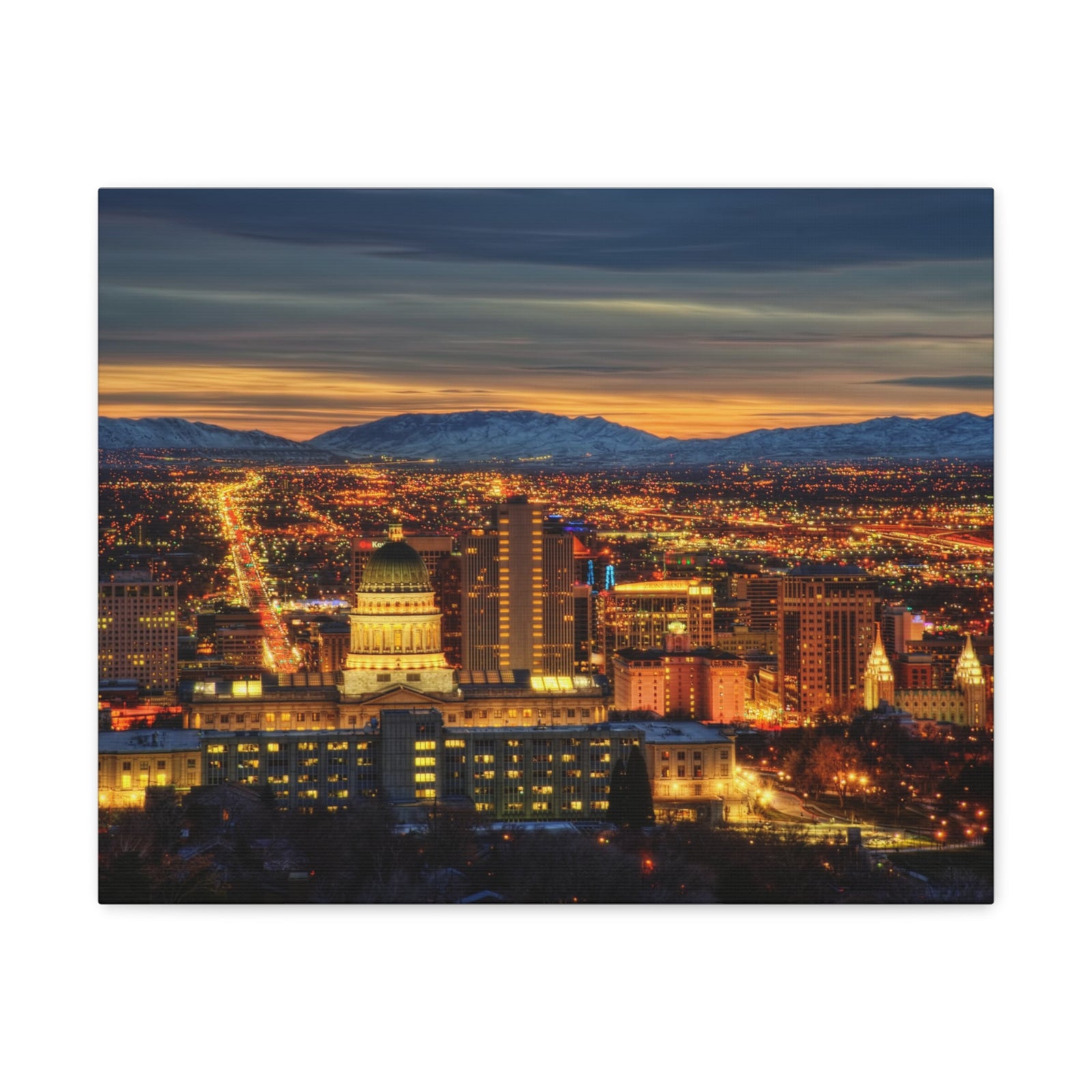 Salt Lake City Night Skyline Canvas Artwork High-Quality Breathtaking Stunning Cityscape for Home Decor Ready to Hang-Express Your Love Gifts