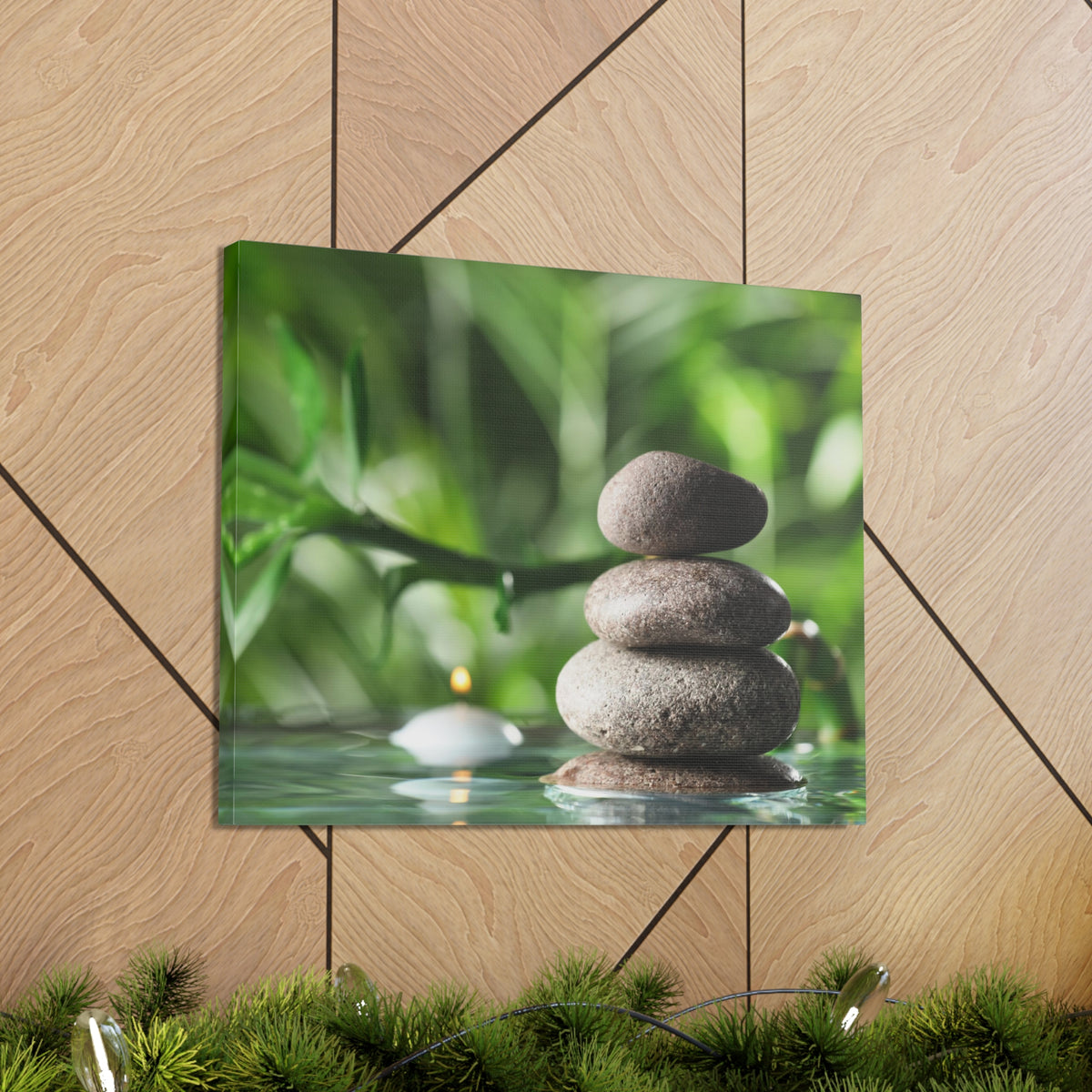 Candle with Bamboo Stem Forest Floral Nature Photography Canvas Wall Art for Home Decor Ready-to-Hang-Express Your Love Gifts