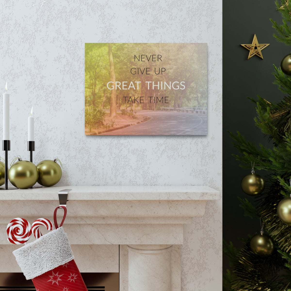Inspirational Quote Canvas Never Give Up Motivational Print Ready to Hang Artwork-Express Your Love Gifts
