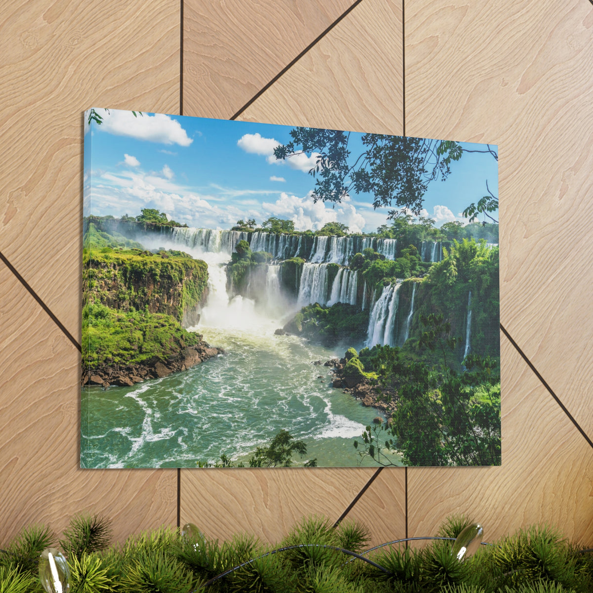 Green Jungle Cascading Waterfall Nature Wilderness Photography Canvas Wall Art for Home Decor Ready-to-Hang-Express Your Love Gifts