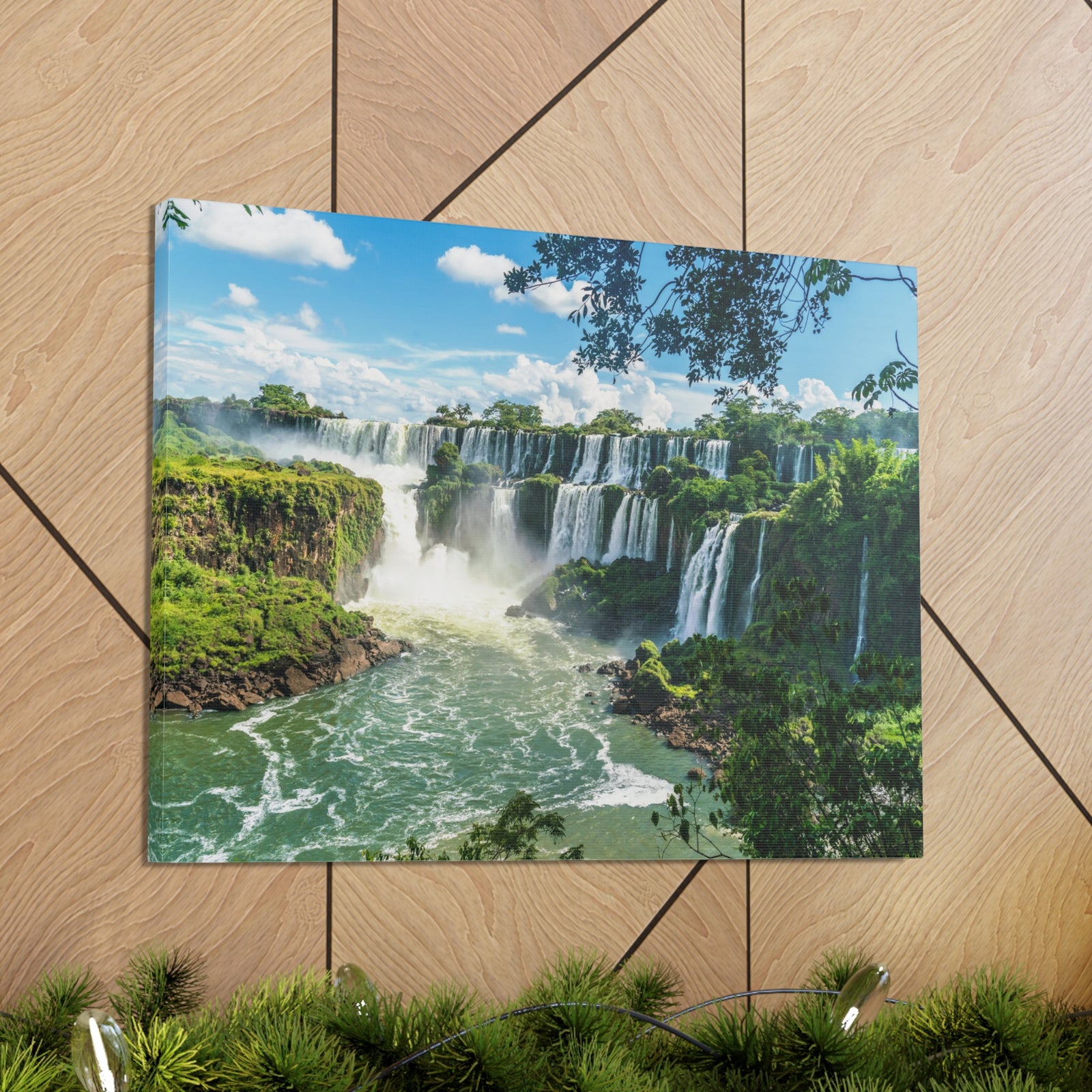 Green Jungle Cascading Waterfall Nature Wilderness Photography Canvas Wall Art for Home Decor Ready-to-Hang-Express Your Love Gifts