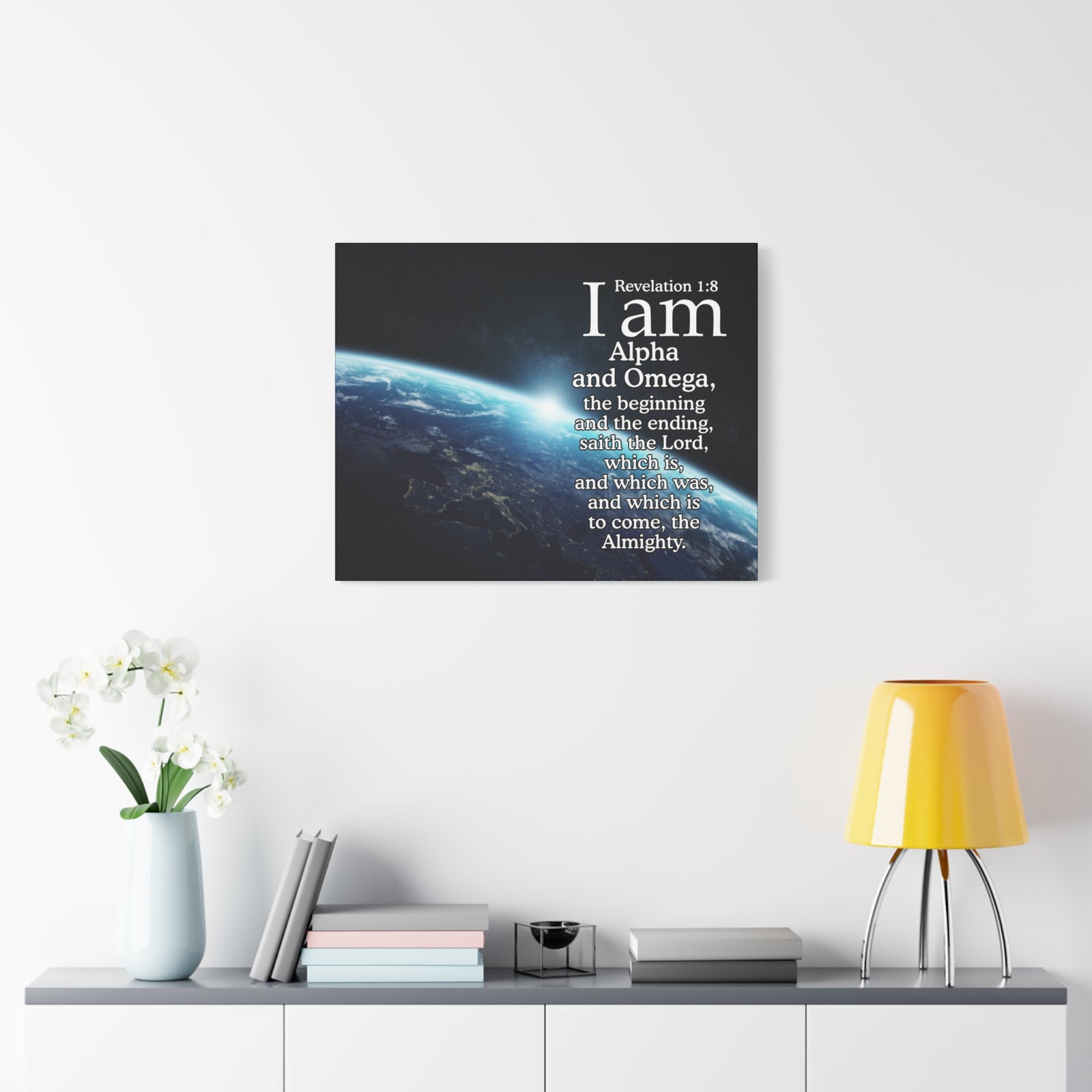 Scripture Canvas Revelation 1:8 Alpha ansd Omega Christian Wall Art Bible Verse Print Ready to Hang-Express Your Love Gifts