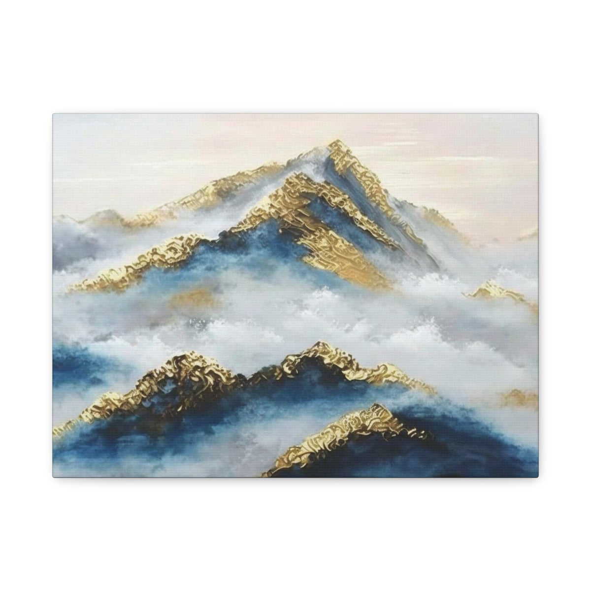Large Mountain With Clouds Gold and Blue Landscape Painting Canvas Wall Art for Home Decor Ready-to-Hang-Express Your Love Gifts