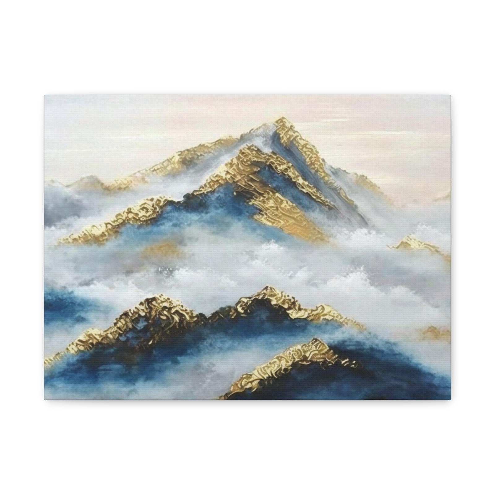 Large Mountain With Clouds Gold and Blue Landscape Painting Canvas Wall Art for Home Decor Ready-to-Hang-Express Your Love Gifts