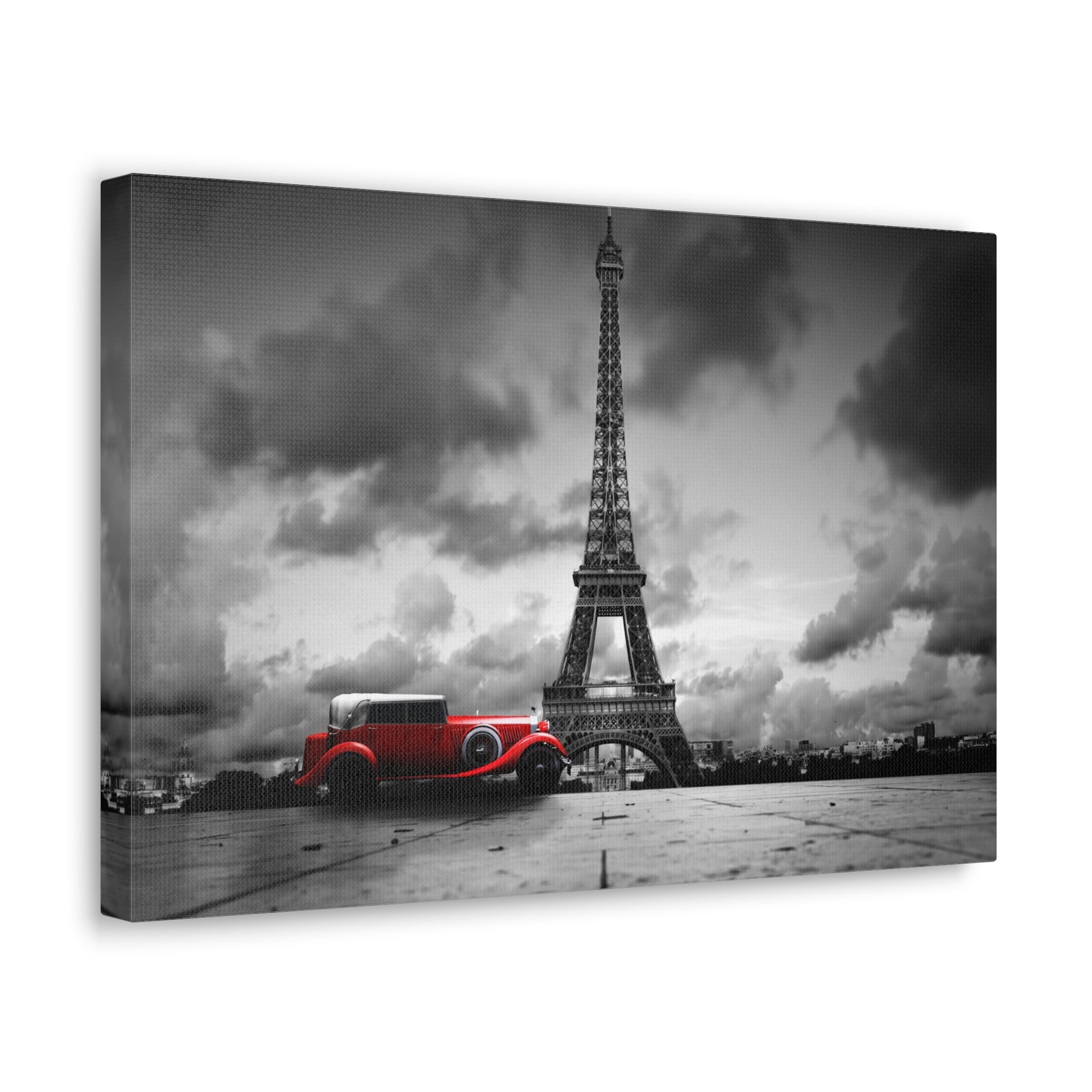 Eiffel Tower Skyline Black White Rain Red Umbrella Canvas Artwork High-Quality Breathtaking Stunning Cityscape for Home Decor Ready to Hang-Express Your Love Gifts