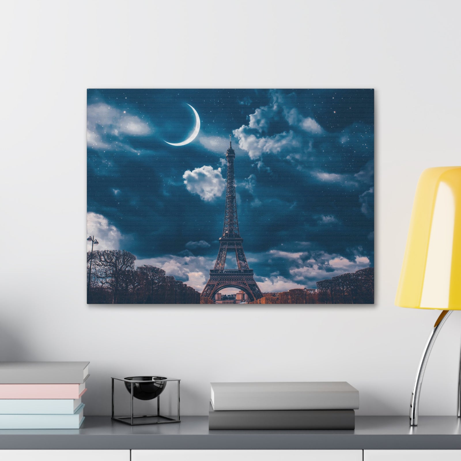 Paris Eiffel Tower Moon France Canvas Artwork High-Quality Breathtaking French City for Home Decor Ready to Hang-Express Your Love Gifts