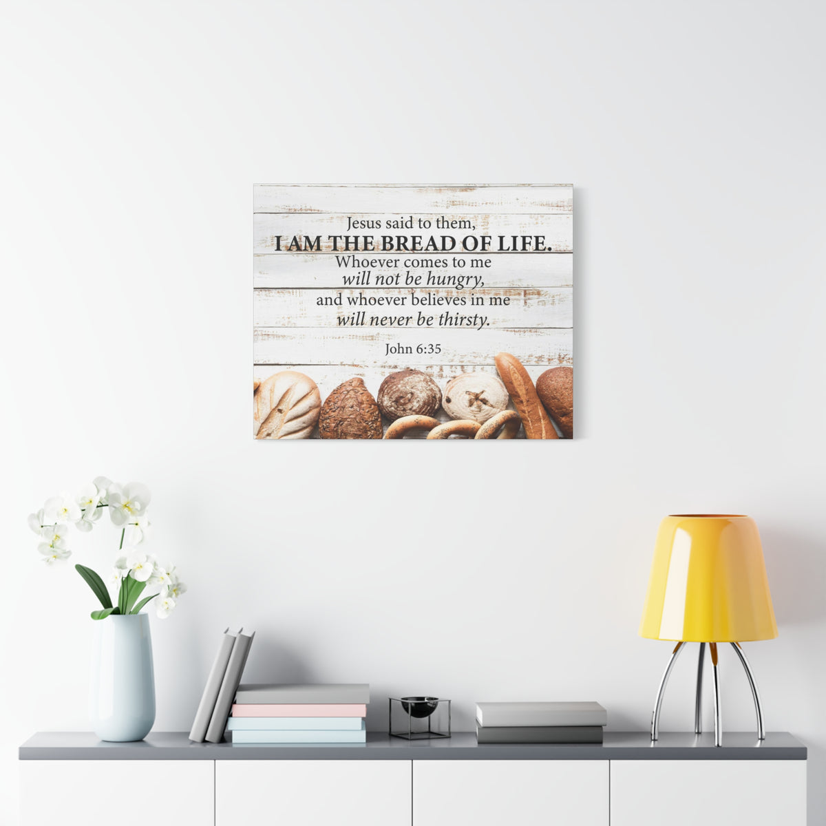 Bible Verse Canvas Bread of Life John 6:35 Scripture Wall Art Christian Home Decor-Express Your Love Gifts