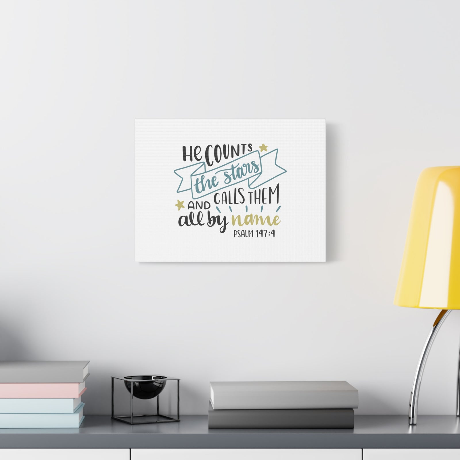 Scripture Canvas All By Name Psalm 147:4 Christian Wall Art Bible Verse Print Ready to Hang-Express Your Love Gifts
