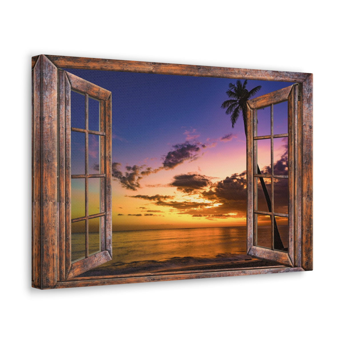 Canvas Print Wall Art Window Sunset Sea Nature Photography Realism Scenic Landscape Colorful Multicolor for Home Decor Ready to Hang-Express Your Love Gifts