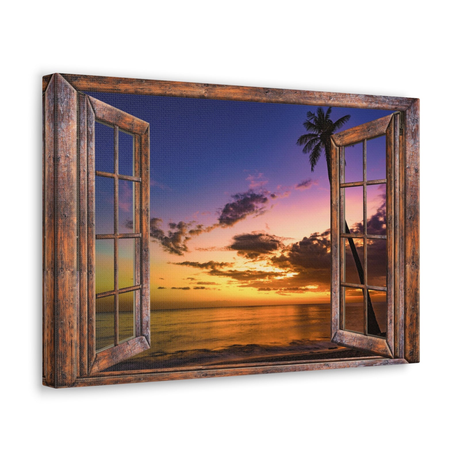 Canvas Print Wall Art Window Sunset Sea Nature Photography Realism Scenic Landscape Colorful Multicolor for Home Decor Ready to Hang-Express Your Love Gifts