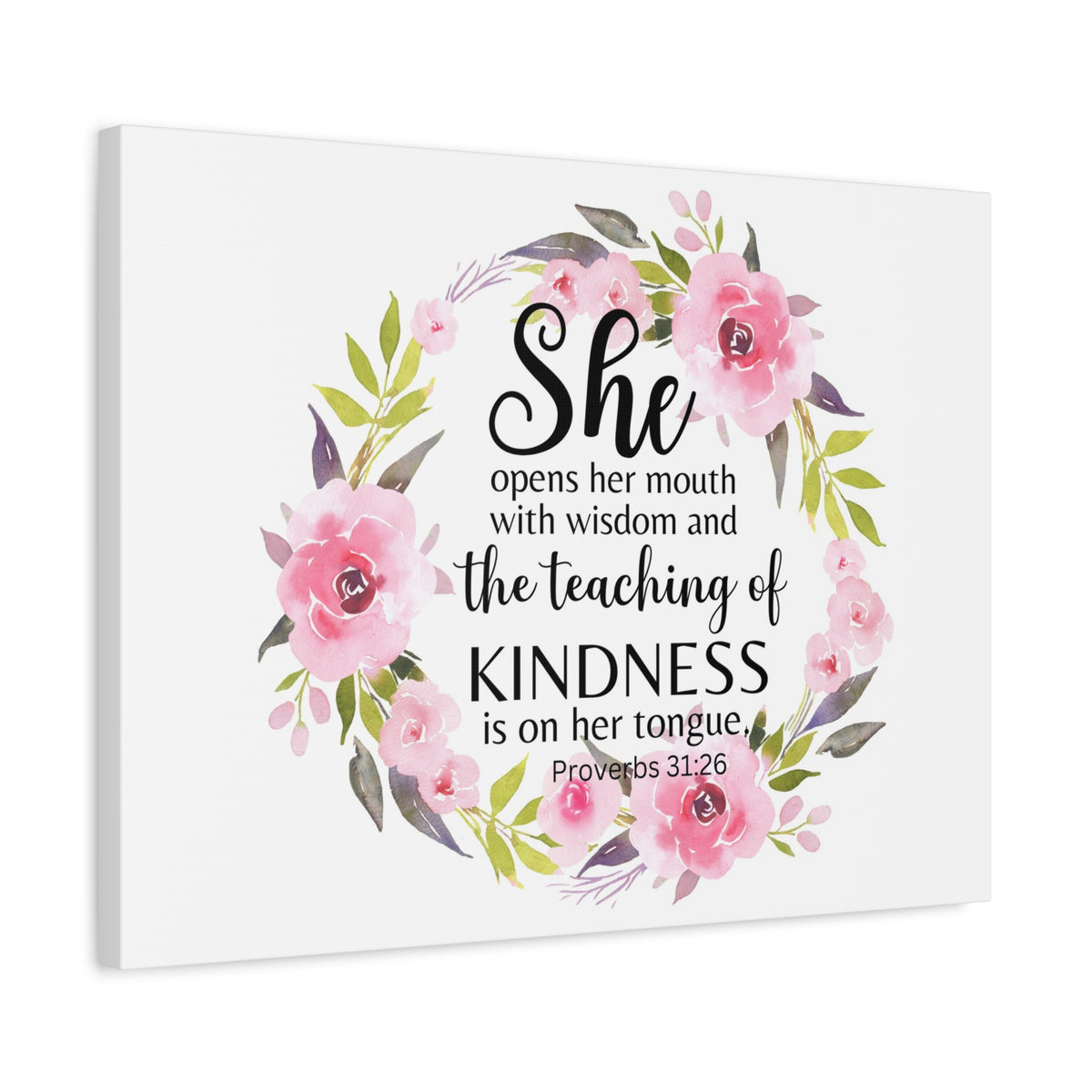 Scripture Walls Proverbs 31:26 She Teaches Kindness Bible Verse Canvas Christian Wall Art Ready to Hang Unframed-Express Your Love Gifts