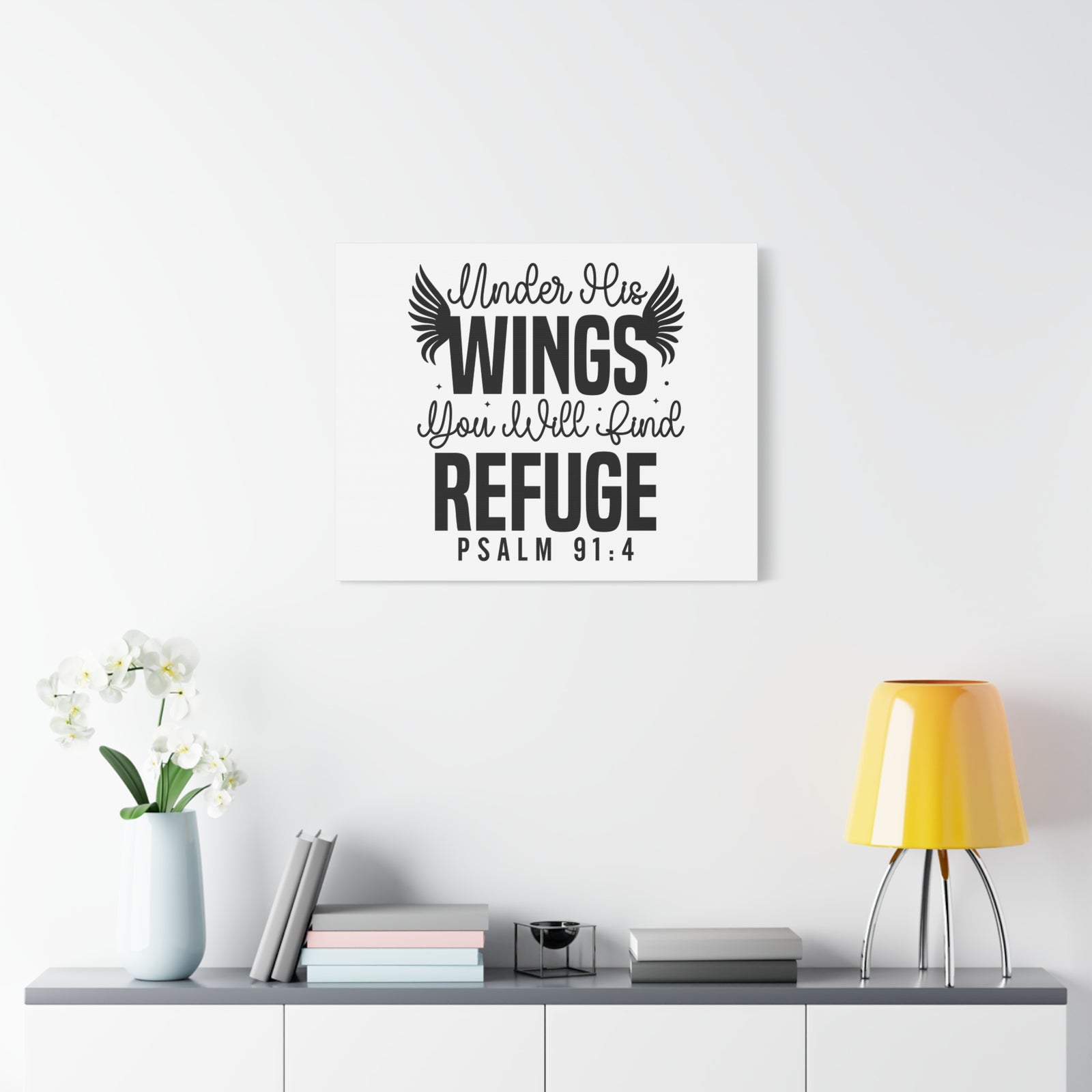 Scripture Walls Psalm 91:4 Under His Wings Bible Verse Canvas Christian Wall Art Ready to Hang Unframed-Express Your Love Gifts