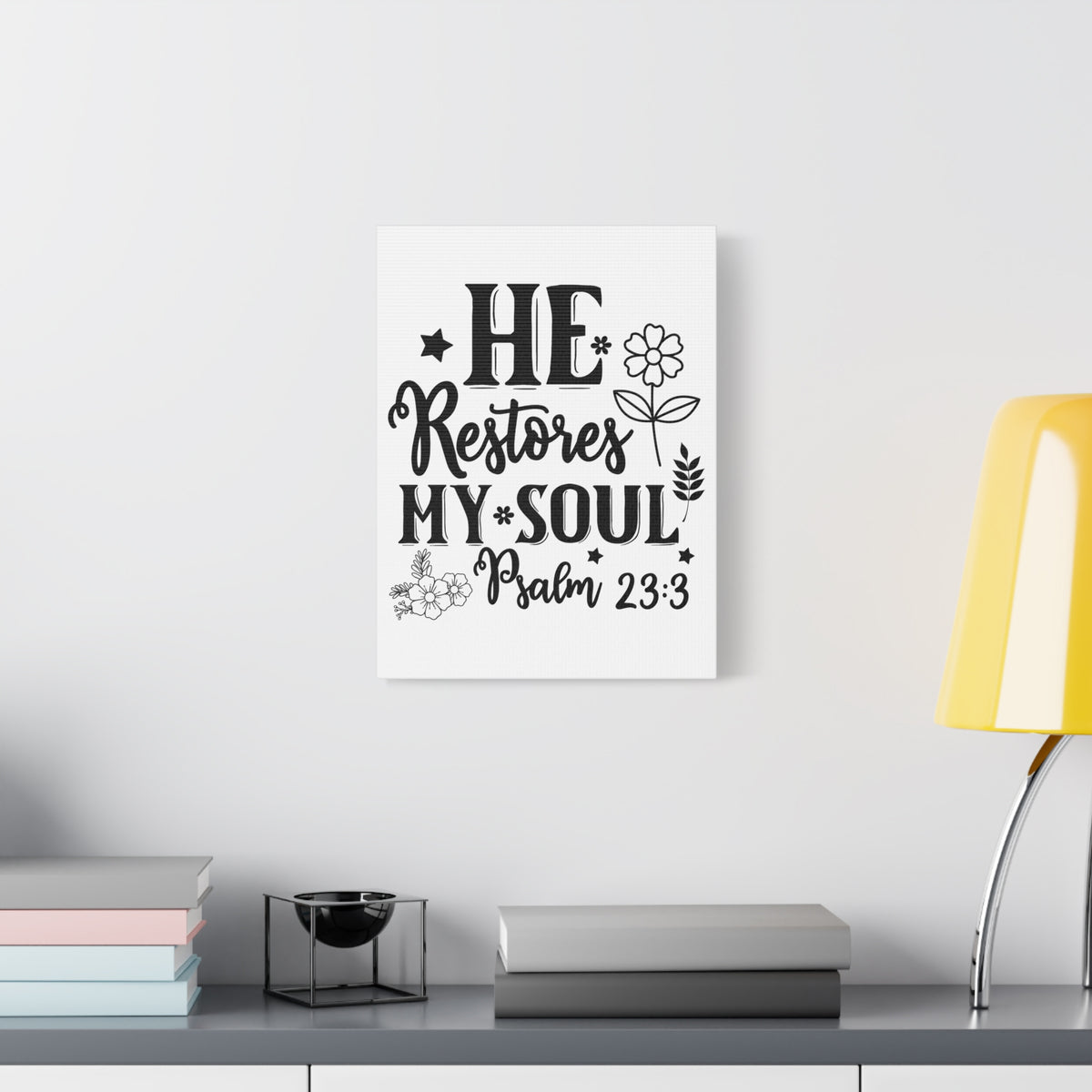 Scripture Walls Psalm 23:3 He Restores My Soul Bible Verse Canvas Christian Wall Art Ready to Hang Unframed-Express Your Love Gifts