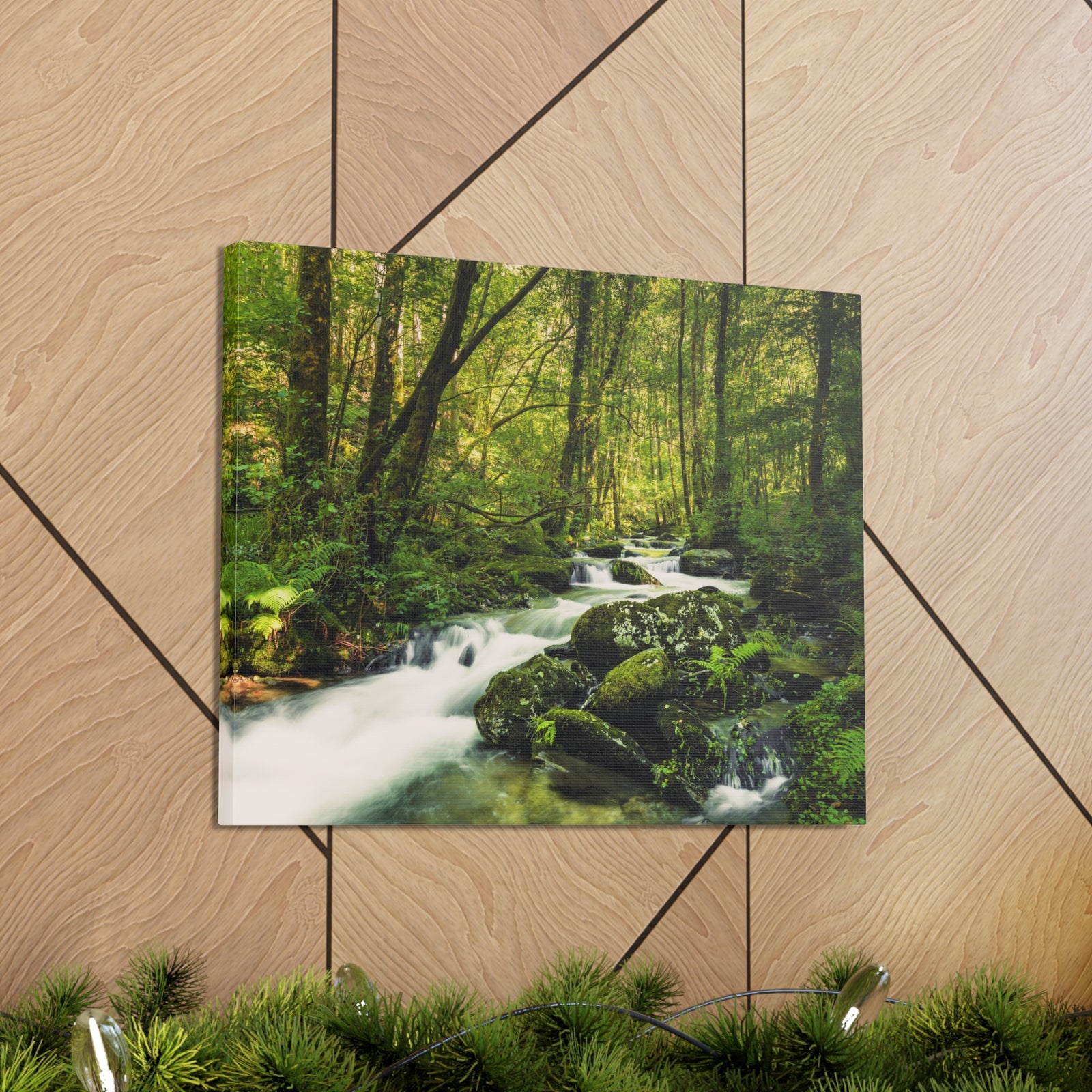 Green Forest River Nature Wilderness Photography Canvas Wall Art for Home Decor Ready-to-Hang-Express Your Love Gifts