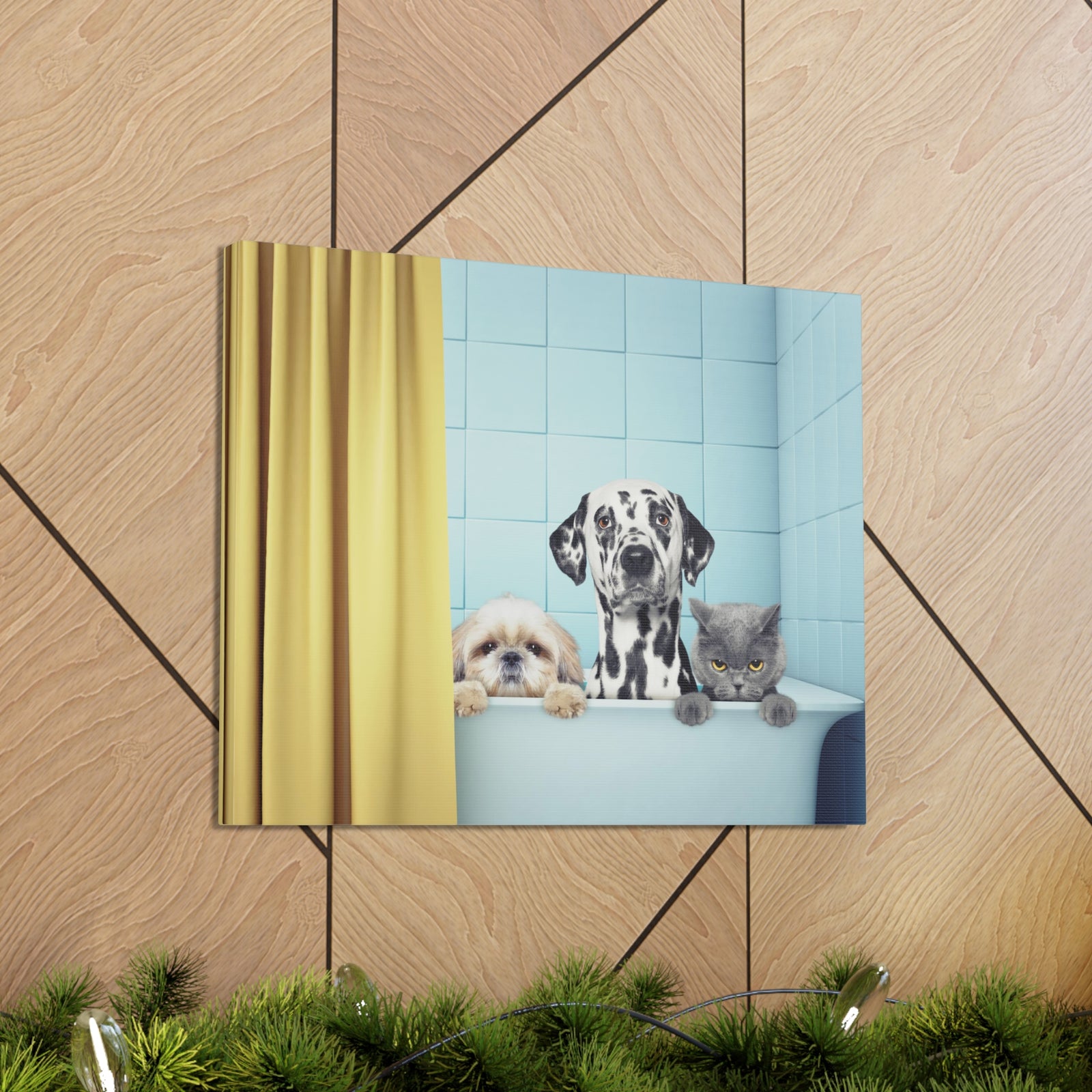 Cute Two Dogs and Cat Canvas Wall Art for Home Decor Ready-to-Hang-Express Your Love Gifts