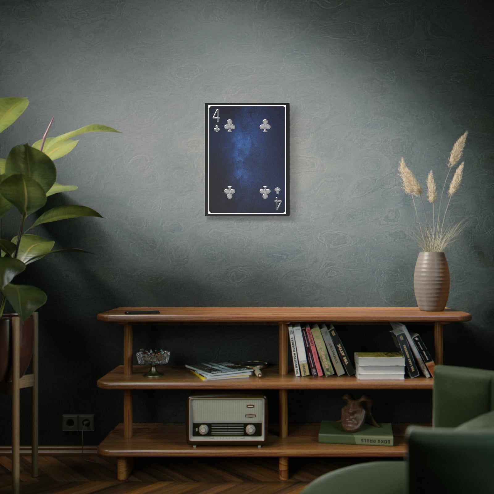 Four Of Clubs Space Background Playing Card Canvas Wall Art for Home Decor Ready-to-Hang-Express Your Love Gifts